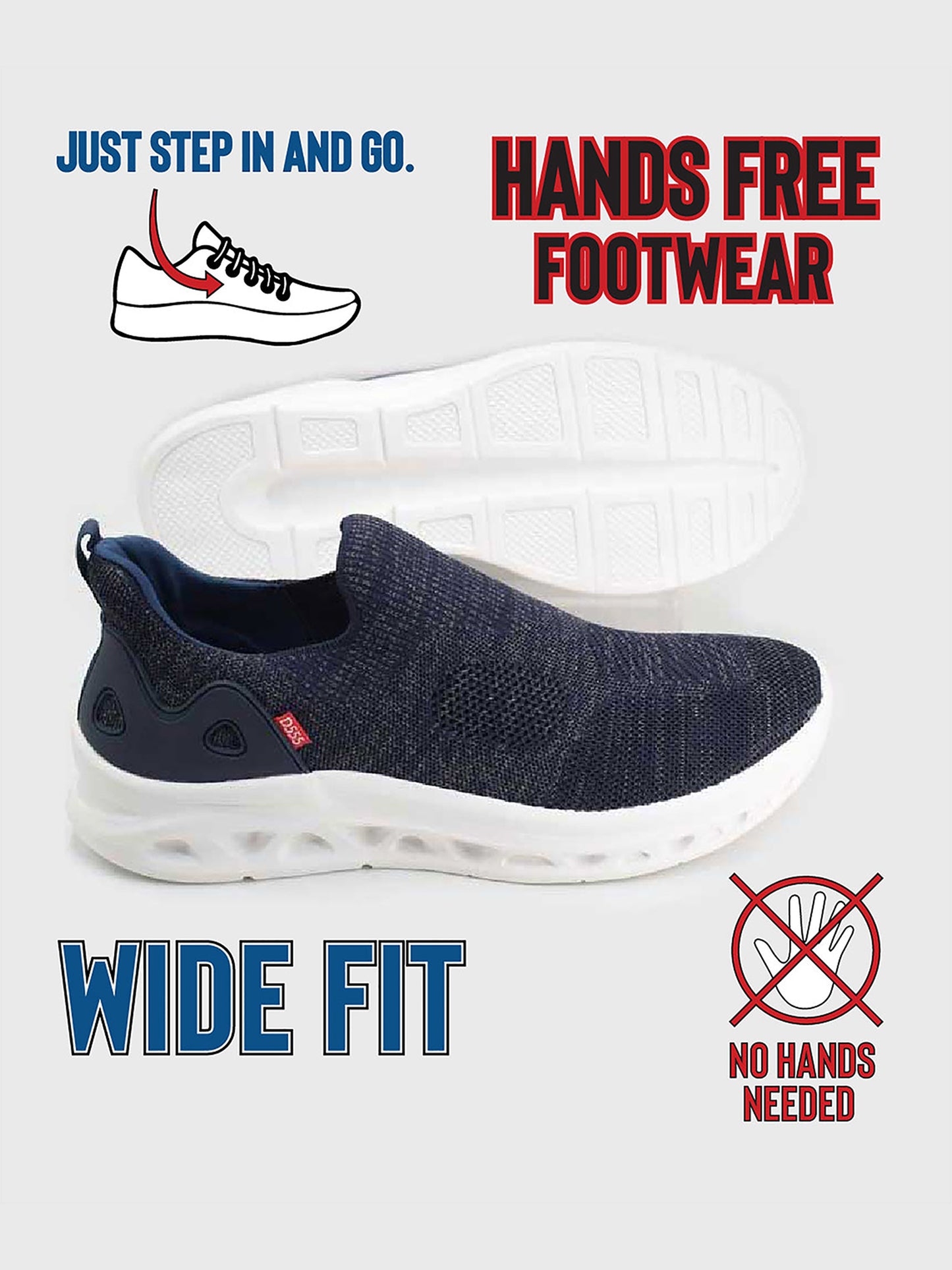BLYTH 2 -D555 Navy Blue Kingsize Hands Free Shoes with Knitted Top