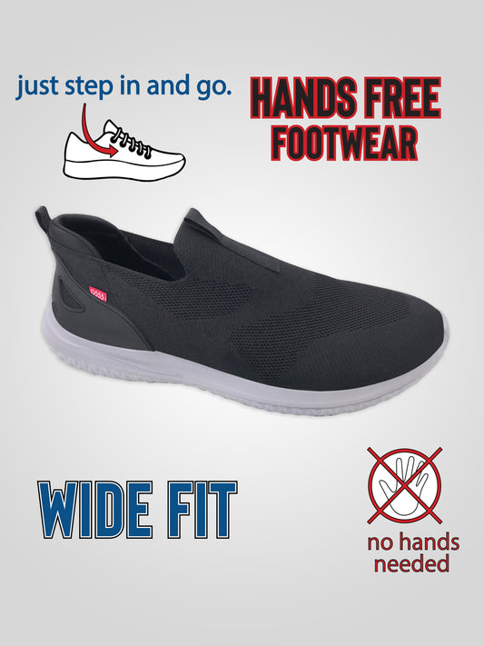 HUDDERSFIELD 1 -D555 Black Kingsize Hands Free Slip On Shoes with Knitted Top