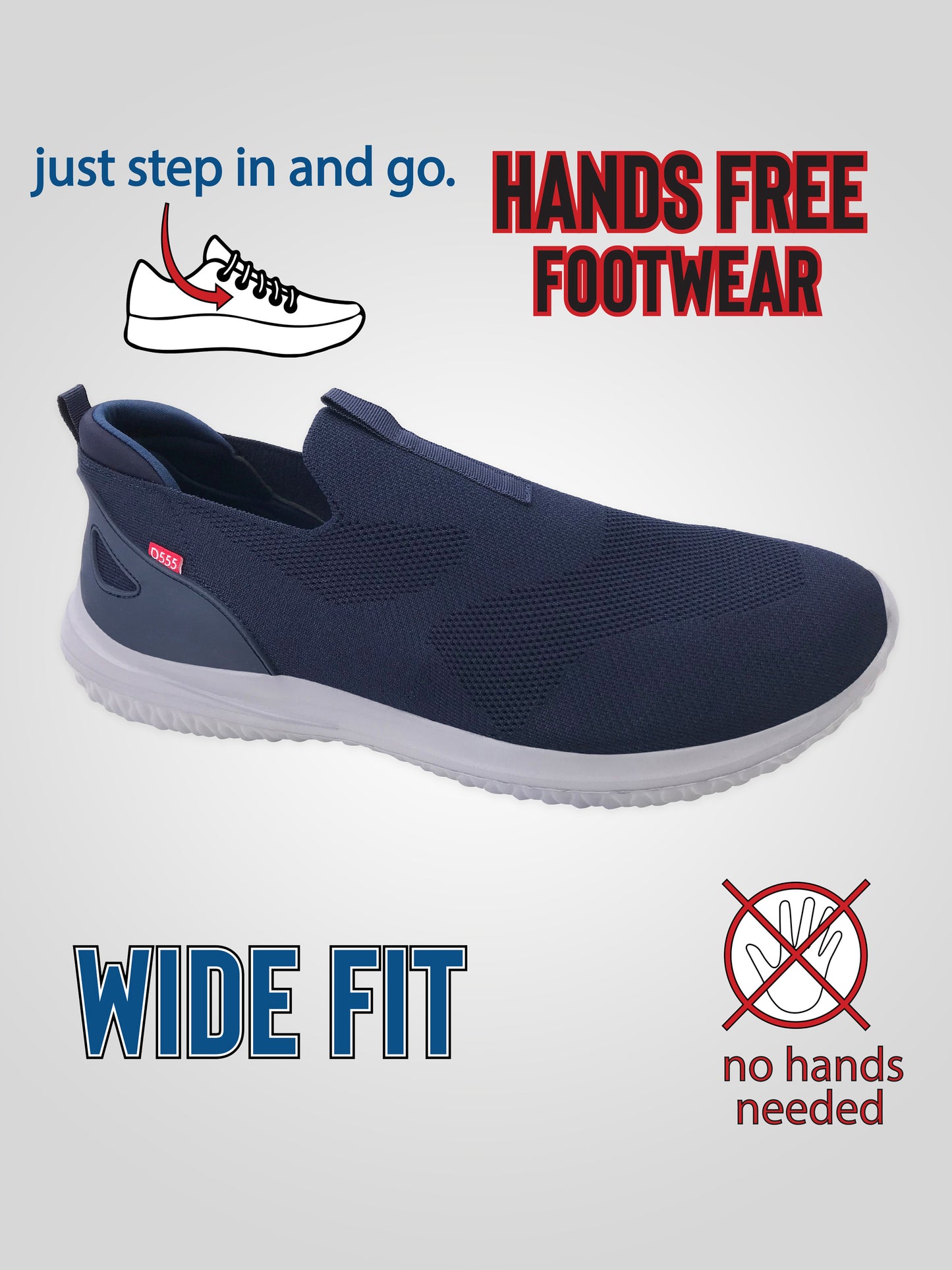 HUDDERSFIELD 2 -D555 Navy Blue Kingsize Hands Free Slip On Knitted Top Shoes