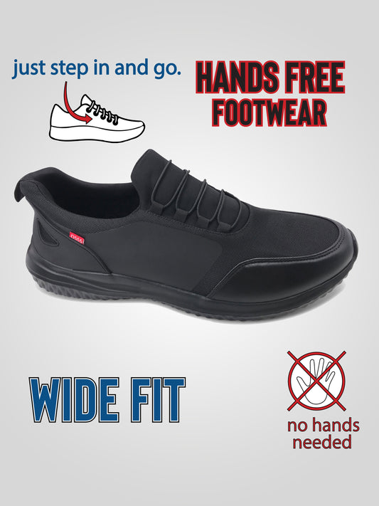 DONCASTER 1 -D555 Black Kingsize Hands Free Shoes with Pu & Faux Laces