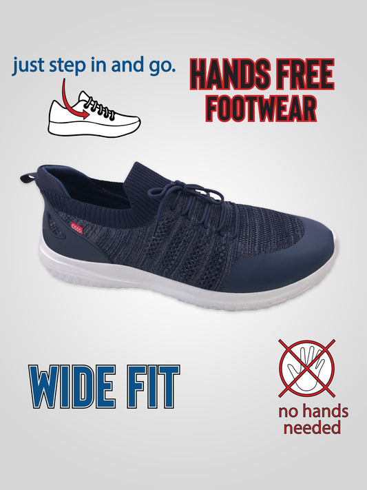 AYLESBURY 2 -D555 Navy Blue Marl Kingsize Hands Free Knitted Shoes Faux Laces