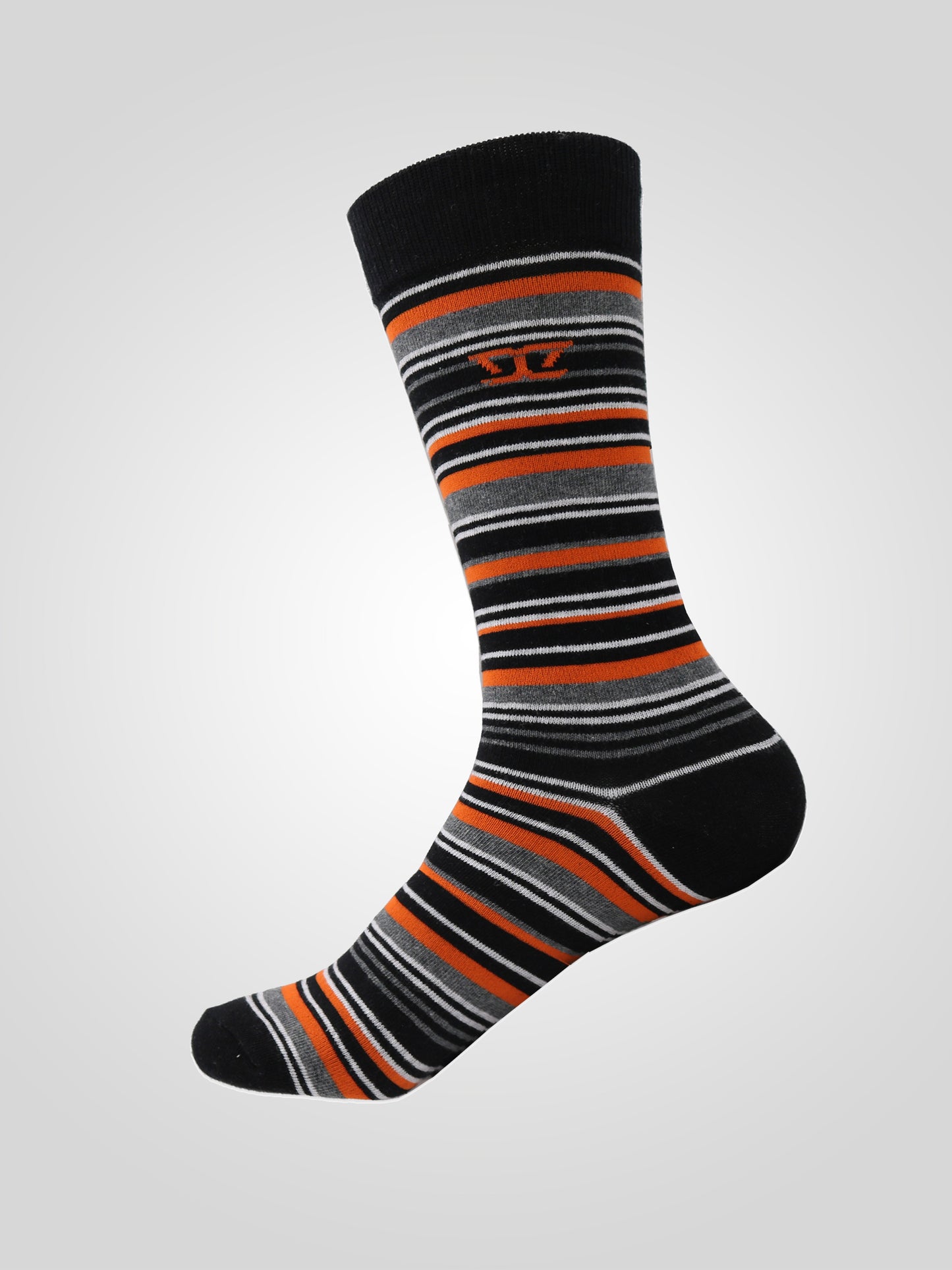 ROXTON -D555 Blue/Orange/Red Cotton Rich Luxury Stripe Socks 3 Pair Pack