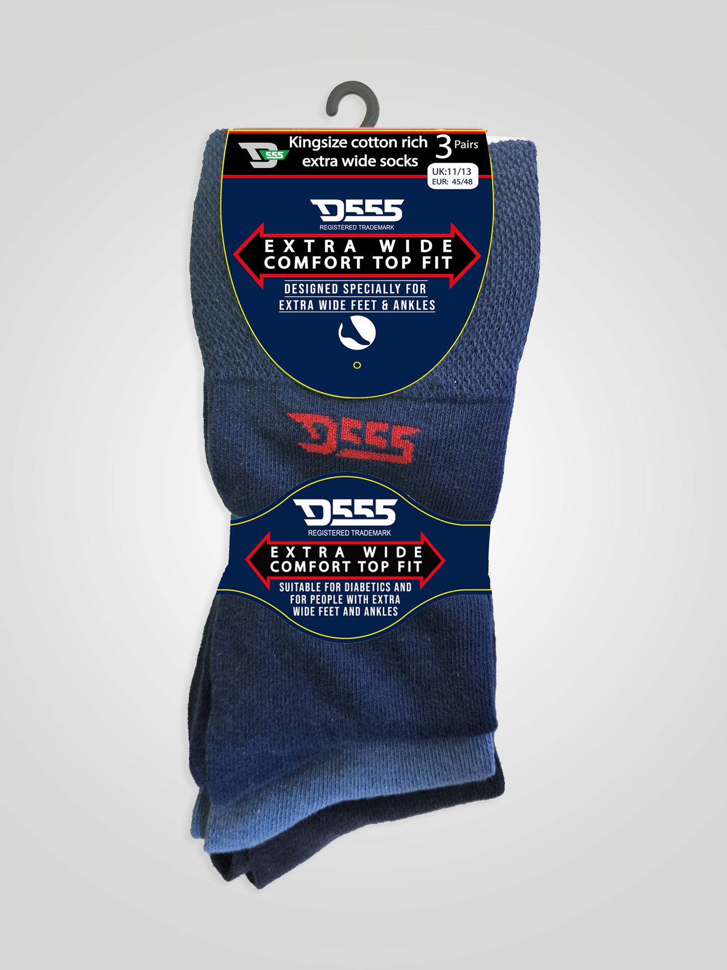 HAROLD 2 -D555 Assorted Pack Of 3 Assorted Colour Extra Wide Comfort Fit Socks