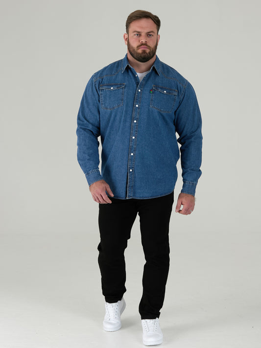 WESTERN -DUKE Blue Stonewash Western Style Long Sleeve Snap Fastening Denim Shirt