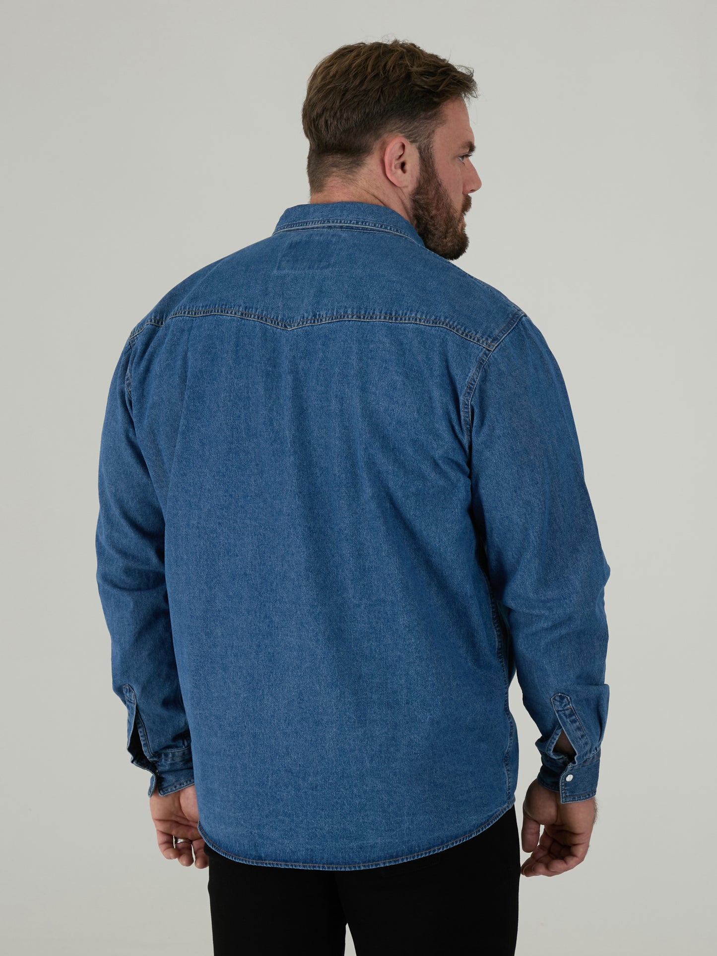 WESTERN -DUKE Blue Stonewash Western Style Long Sleeve Snap Fastening Denim Shirt