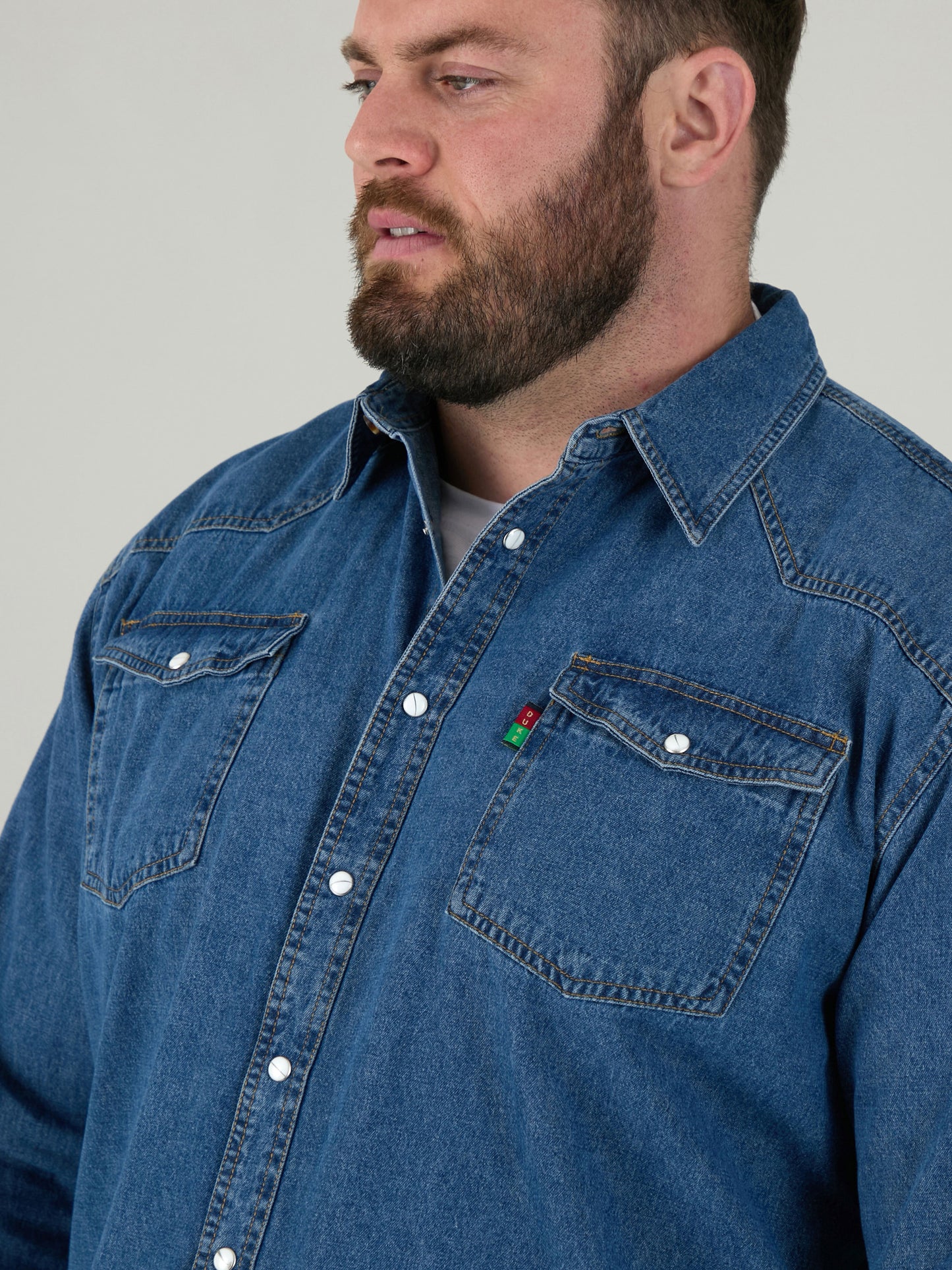 WESTERN -DUKE Blue Stonewash Western Style Long Sleeve Snap Fastening Denim Shirt