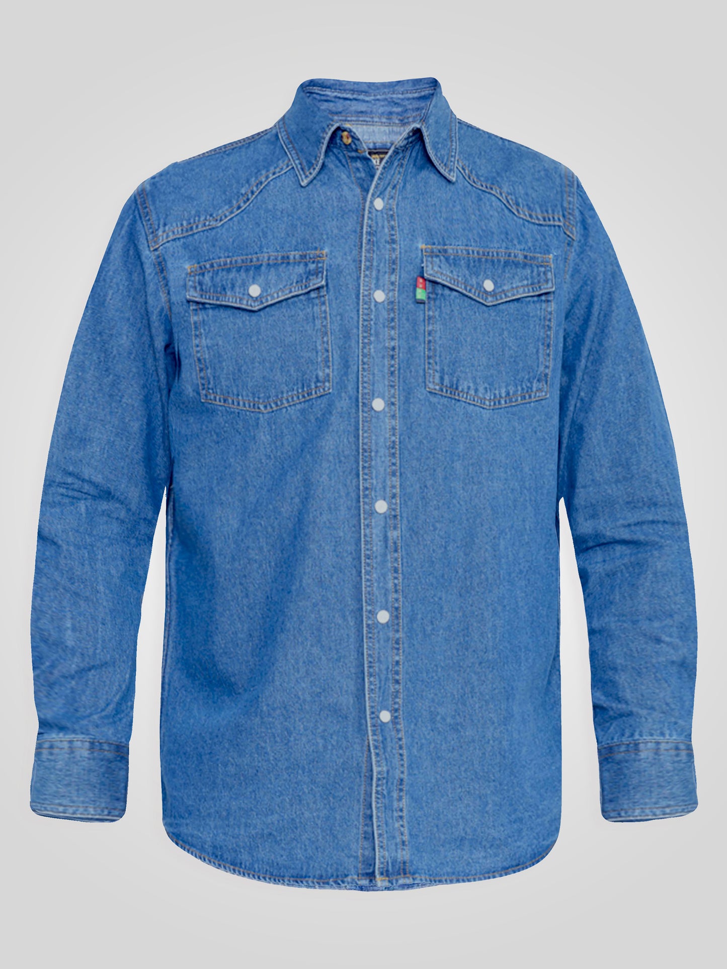 WESTERN -DUKE Blue Stonewash Western Style Long Sleeve Snap Fastening Denim Shirt