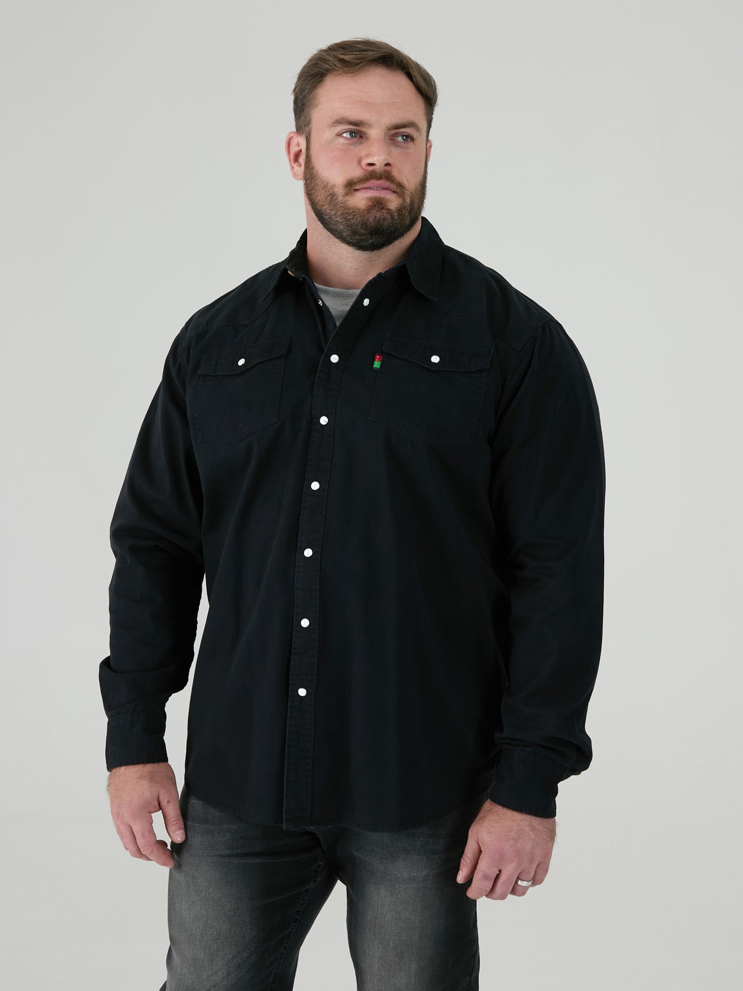 WESTERN -DUKE Black Western Style Long Sleeve Denim Shirt with Snap Fastening