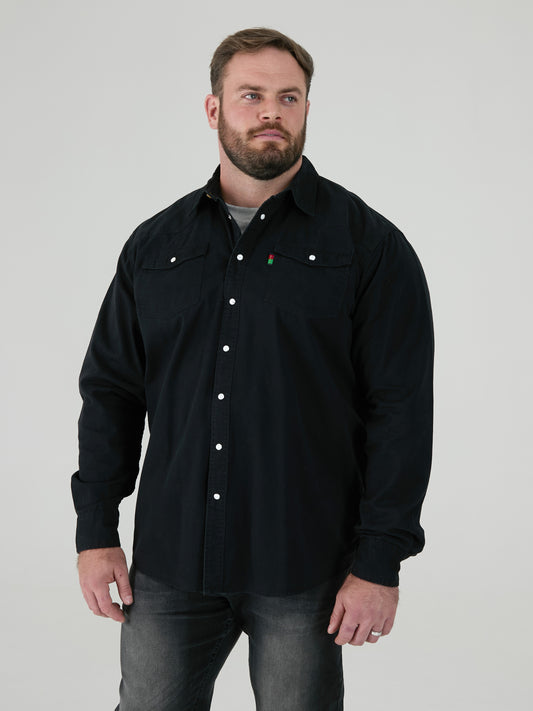 WESTERN -DUKE Black Western Style Long Sleeve Denim Shirt with Snap Fastening