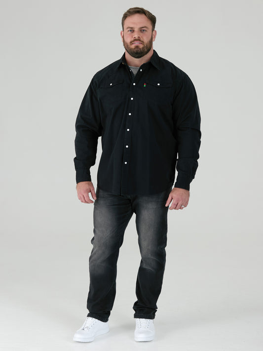 WESTERN -DUKE Black Western Style Long Sleeve Denim Shirt with Snap Fastening