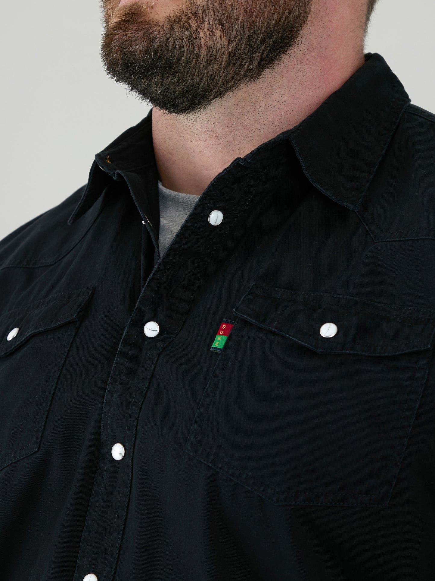 WESTERN -DUKE Black Western Style Long Sleeve Denim Shirt with Snap Fastening