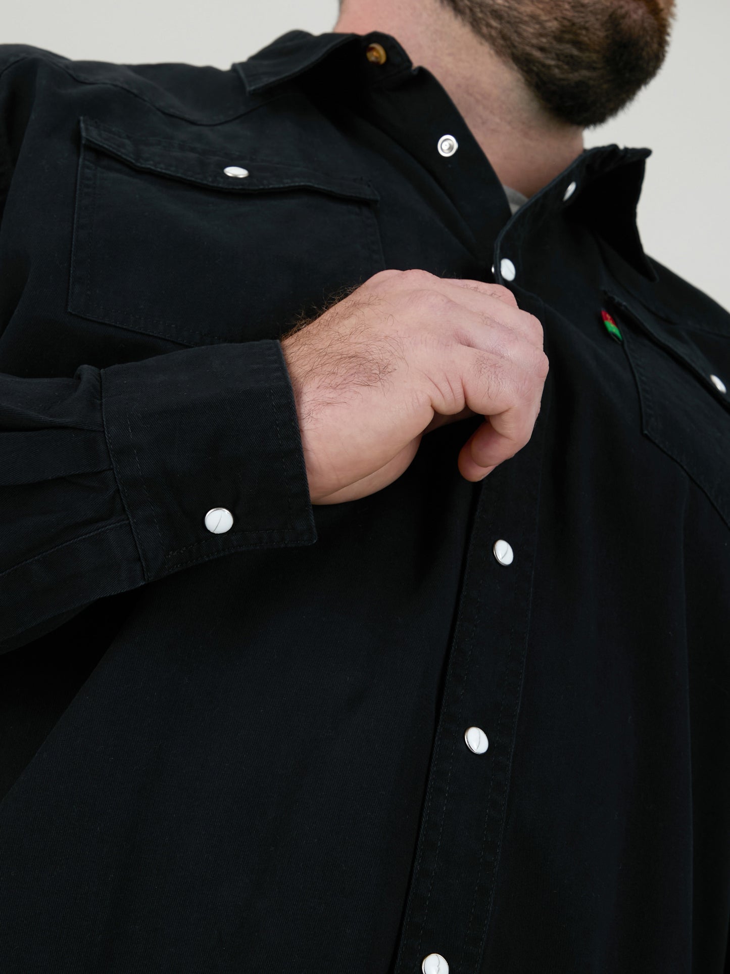 WESTERN -DUKE Black Western Style Long Sleeve Denim Shirt with Snap Fastening