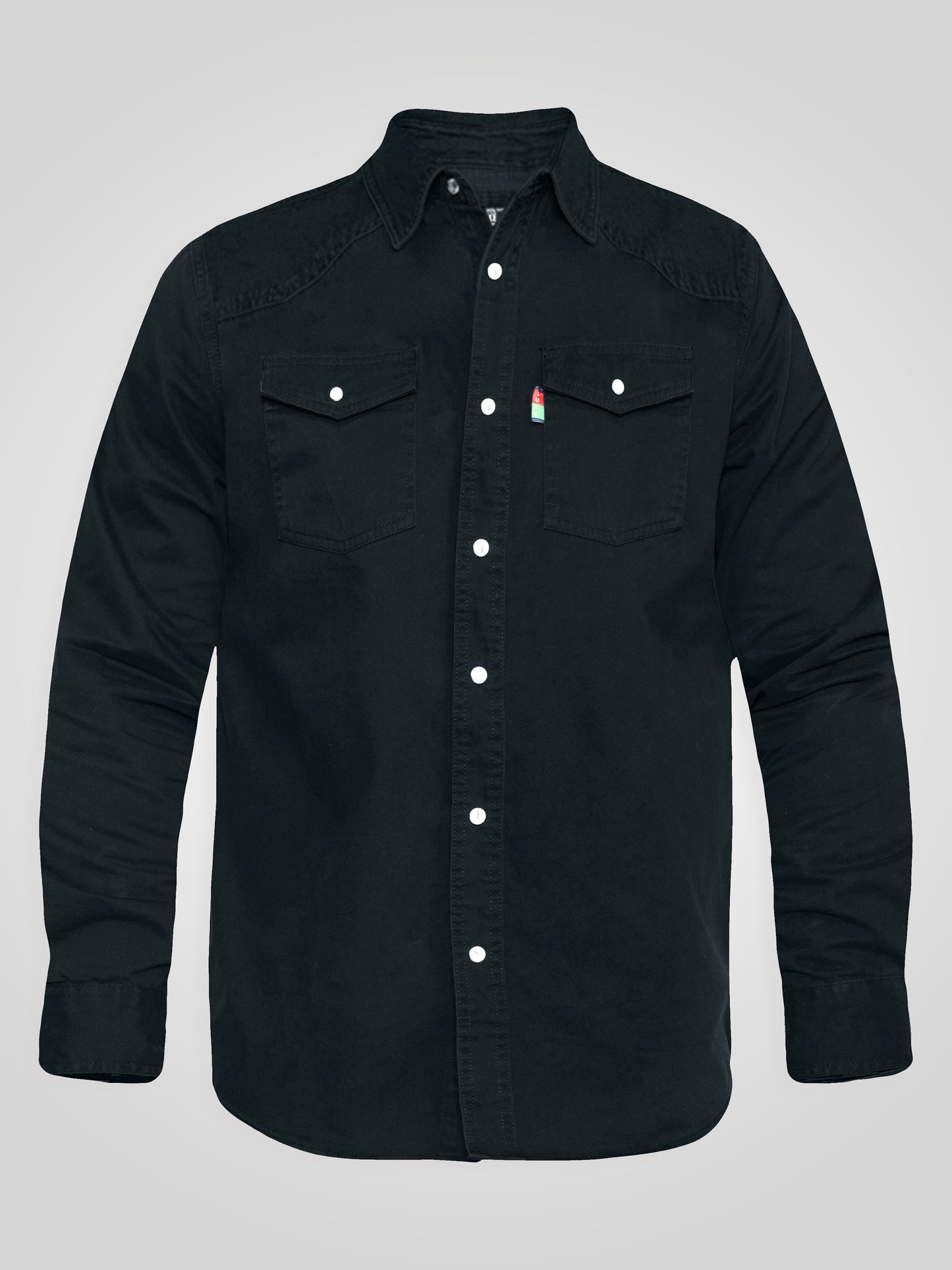 WESTERN -DUKE Black Western Style Long Sleeve Denim Shirt with Snap Fastening