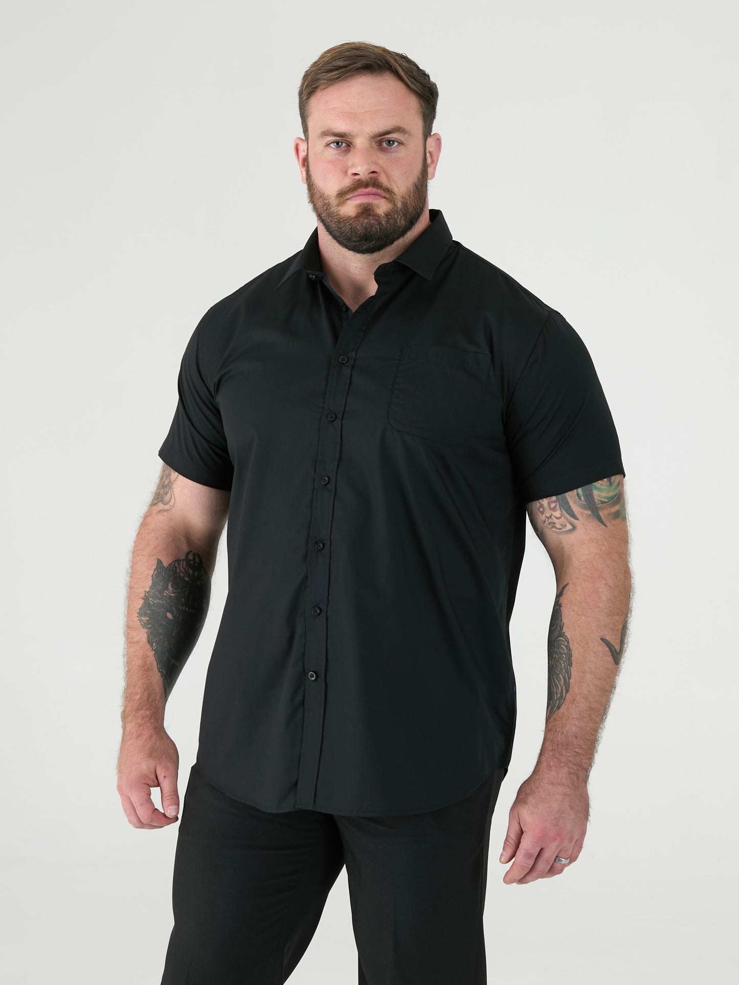 AERON -D555 Black Short Sleeve Easy Iron Classic Regular Shirt with Pocket