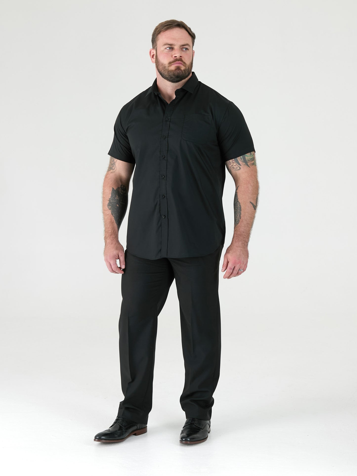 AERON -D555 Black Short Sleeve Easy Iron Classic Regular Shirt with Pocket