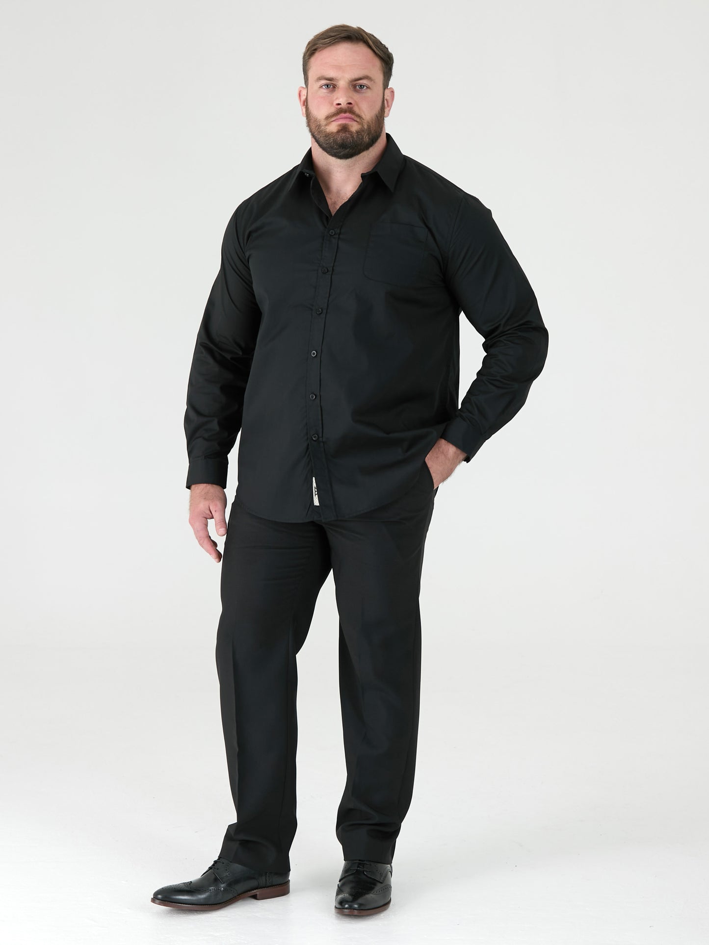 CORBIN -D555 Black Long Sleeve Easy Iron Classic Regular Shirt with Pocket