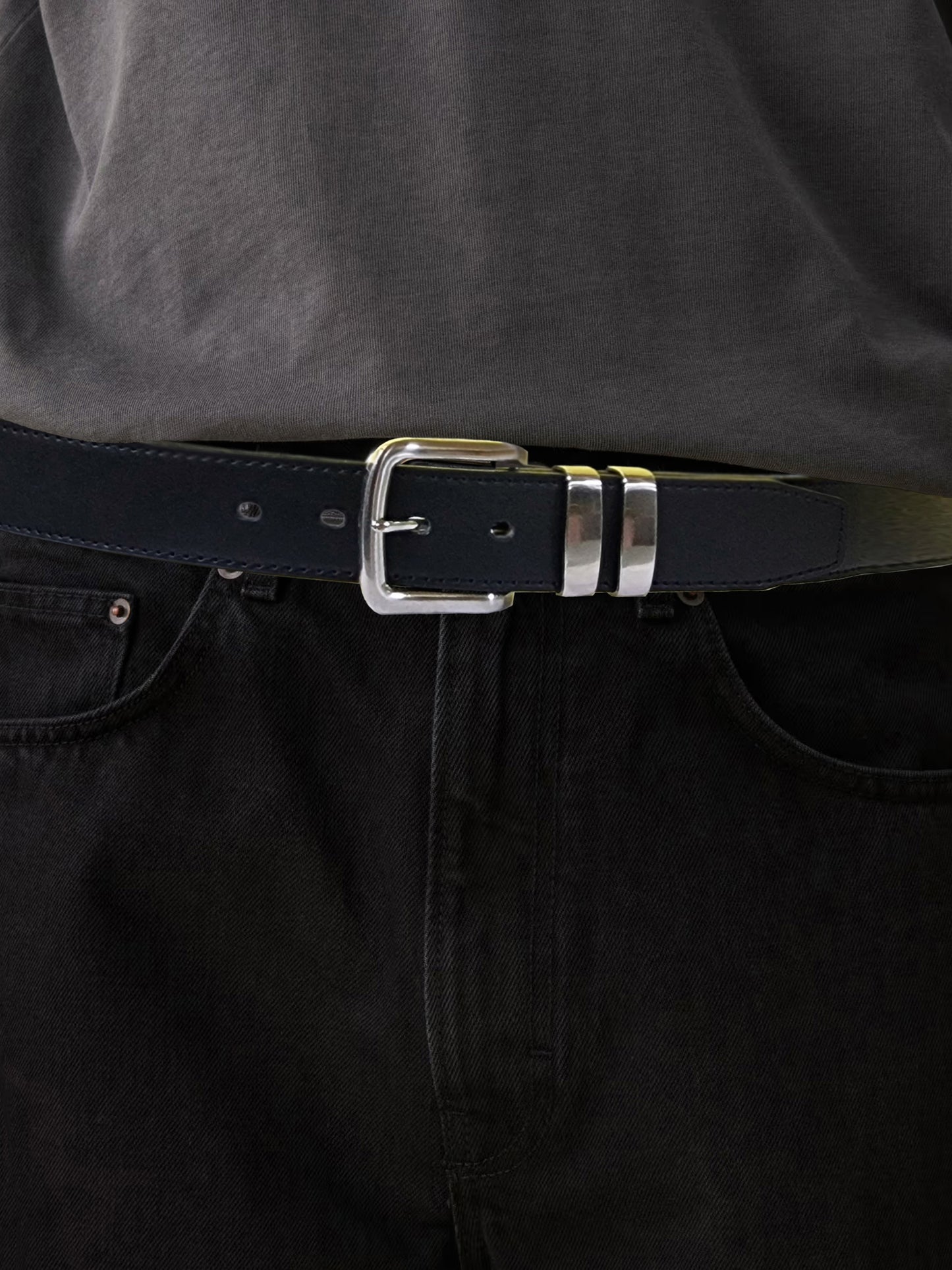 NOAH -D555 Black Double Metal Loop Fashion Belt 3.8Cm Width