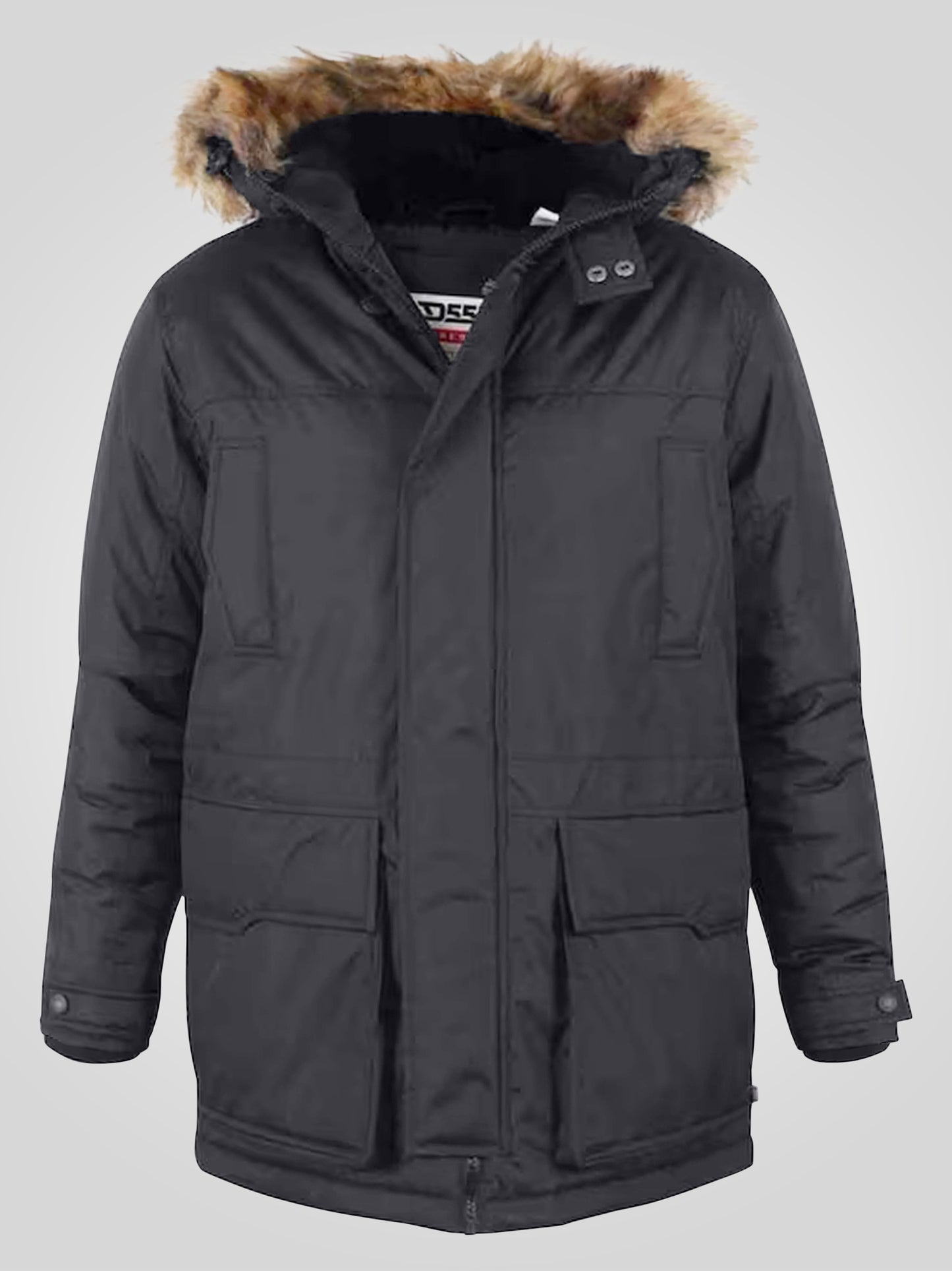 LOVETT -D555 Black Parka Style Jacket with Detachable Fur