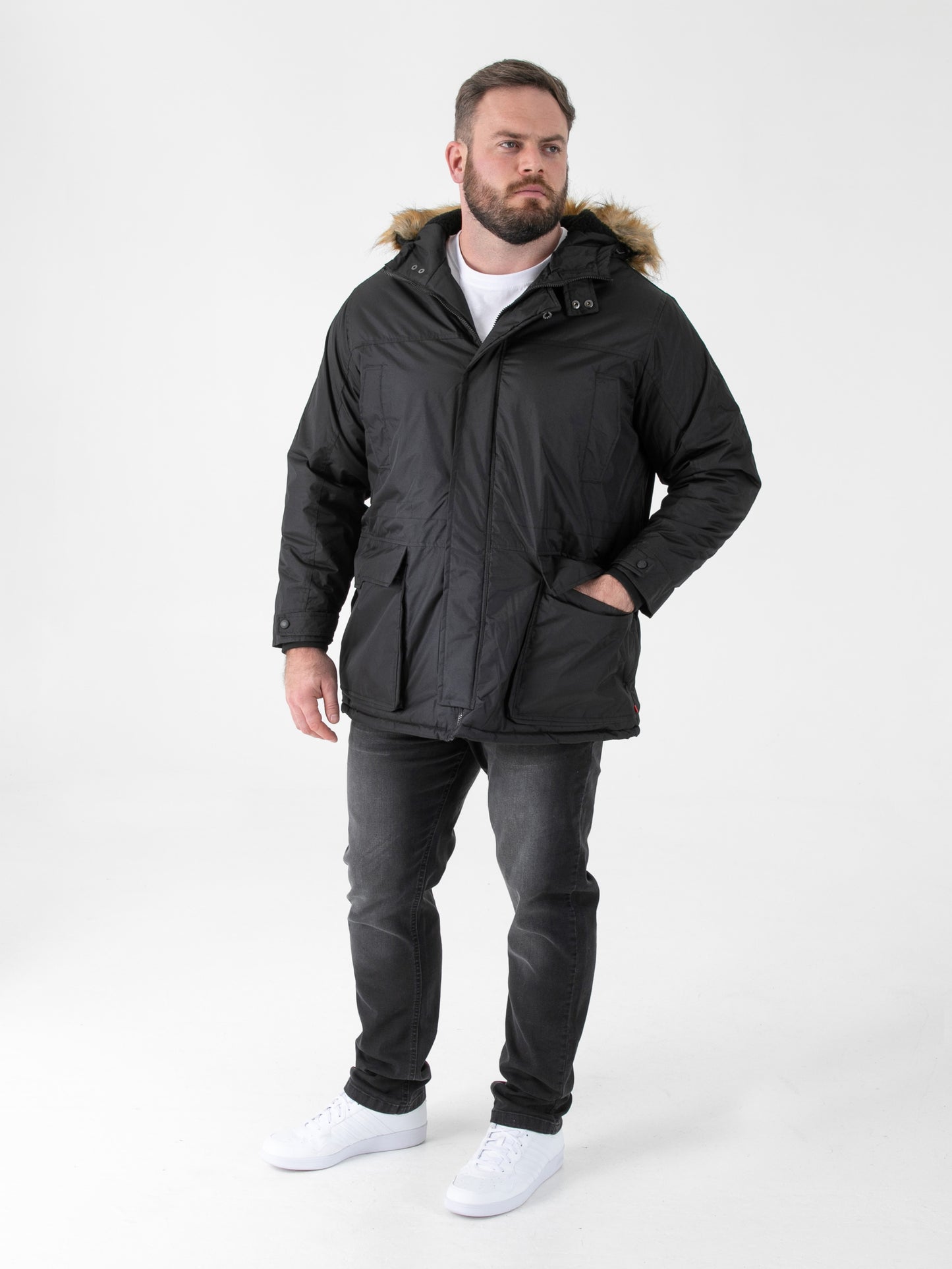 LOVETT -D555 Black Parka Style Jacket with Detachable Fur