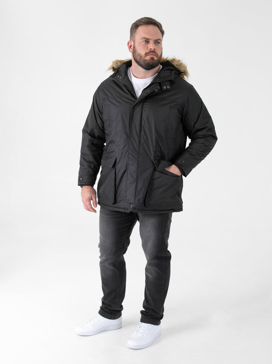 LOVETT -D555 Black Parka Style Jacket with Detachable Fur