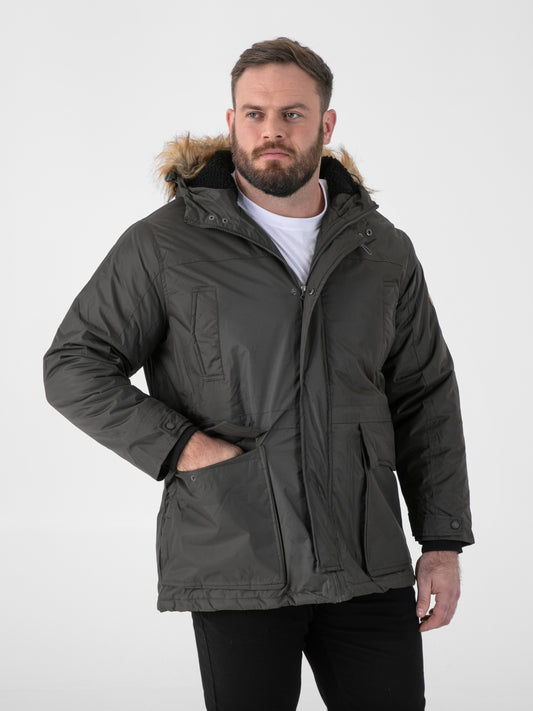 LOVETT -D555 Khaki Green Parka Style Jacket with Detachable Fur