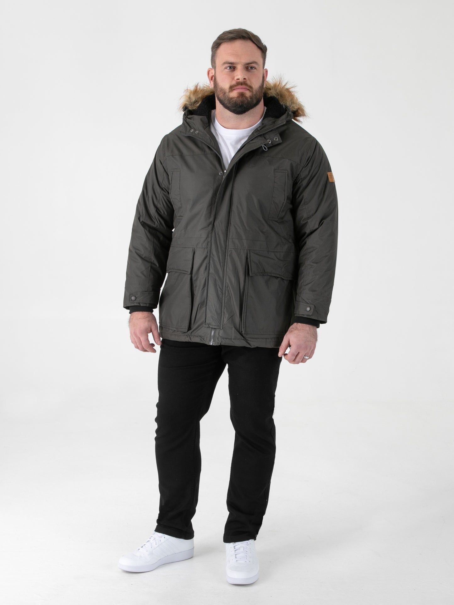 LOVETT -D555 Khaki Green Parka Style Jacket with Detachable Fur