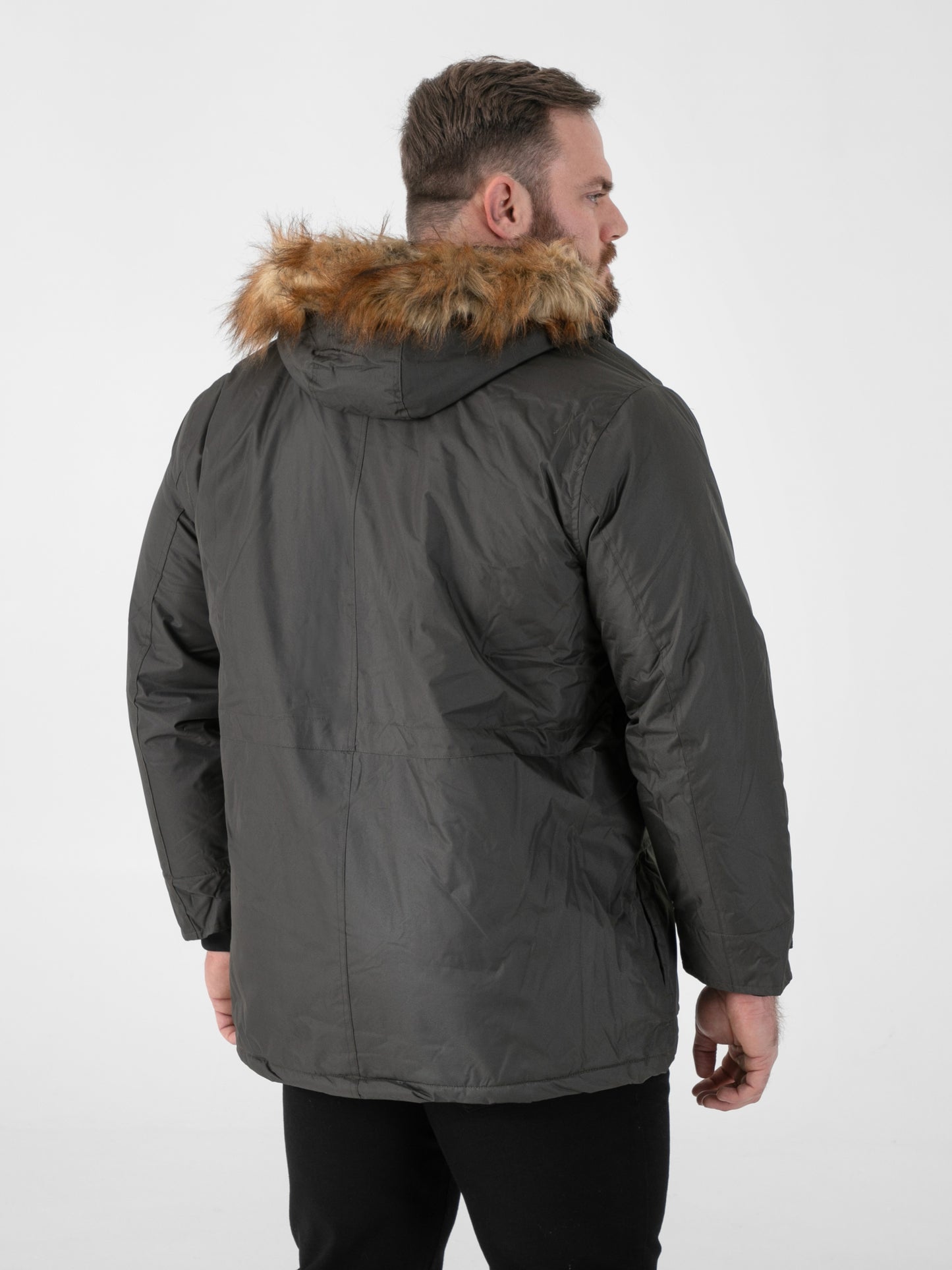 LOVETT -D555 Khaki Green Parka Style Jacket with Detachable Fur