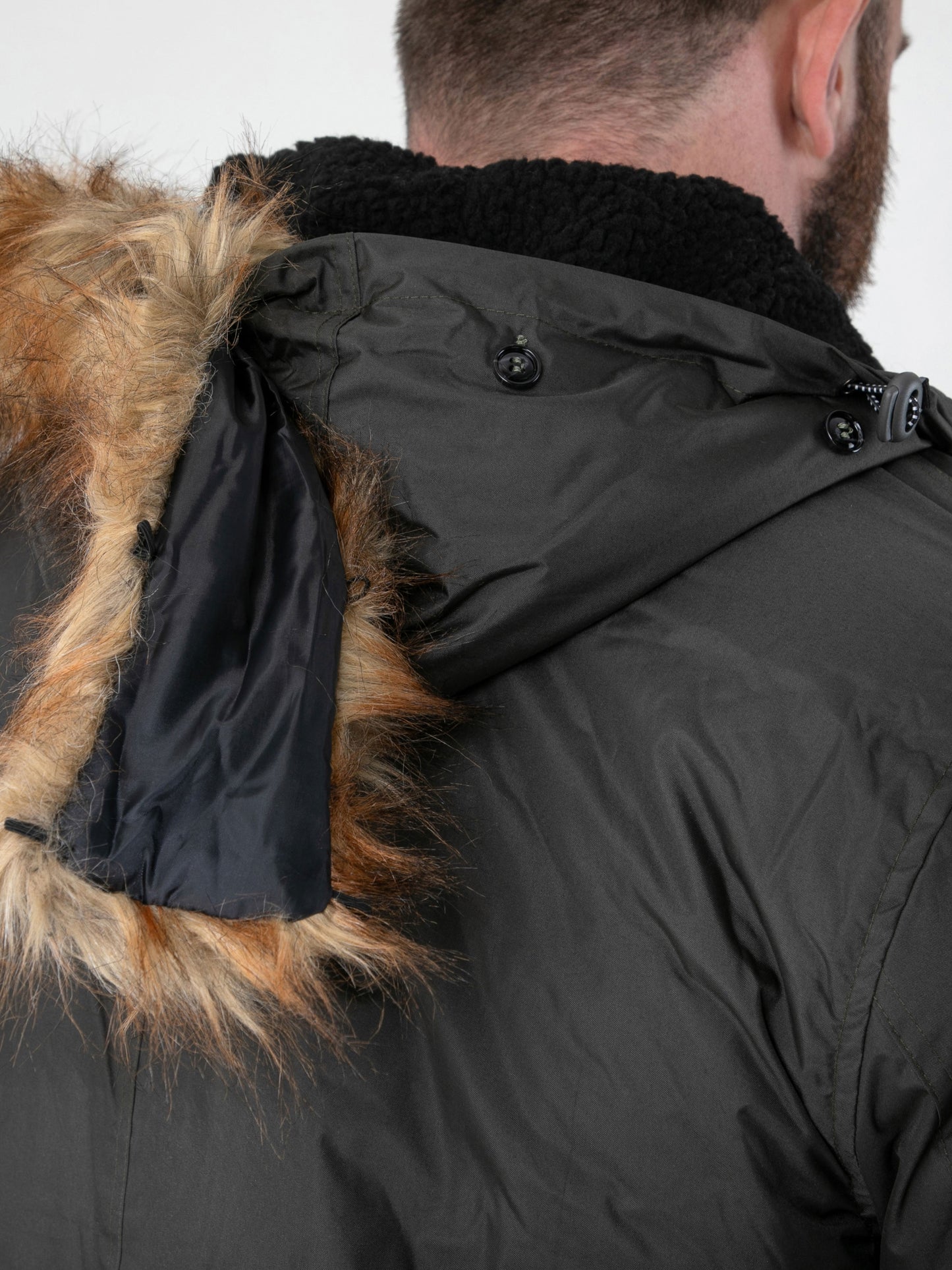 LOVETT -D555 Khaki Green Parka Style Jacket with Detachable Fur