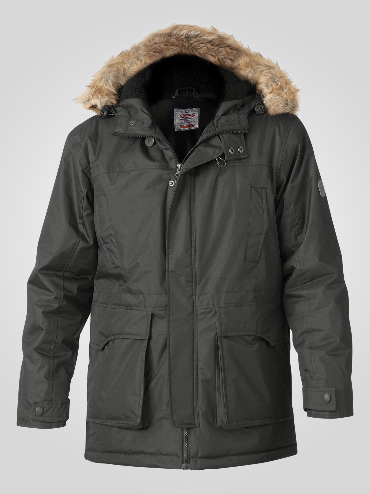 LOVETT -D555 Khaki Green Parka Style Jacket with Detachable Fur