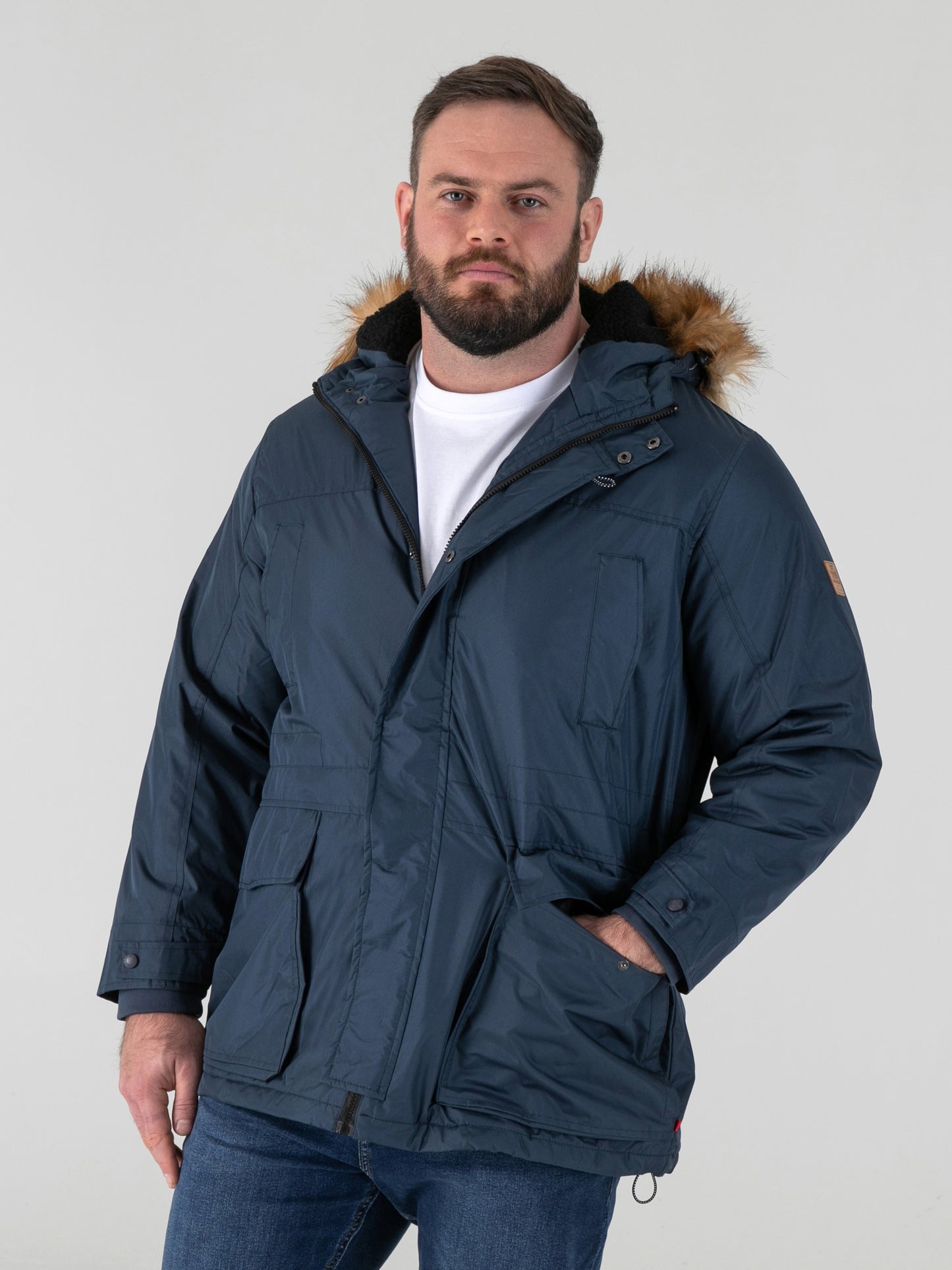 LOVETT -D555 Navy Blue Parka Style Jacket with Detachable Fur