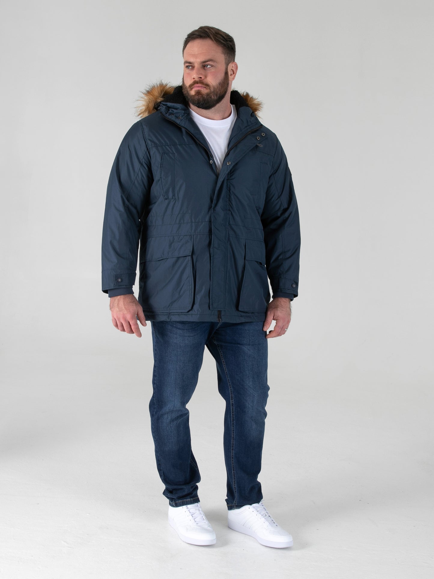 LOVETT -D555 Navy Blue Parka Style Jacket with Detachable Fur