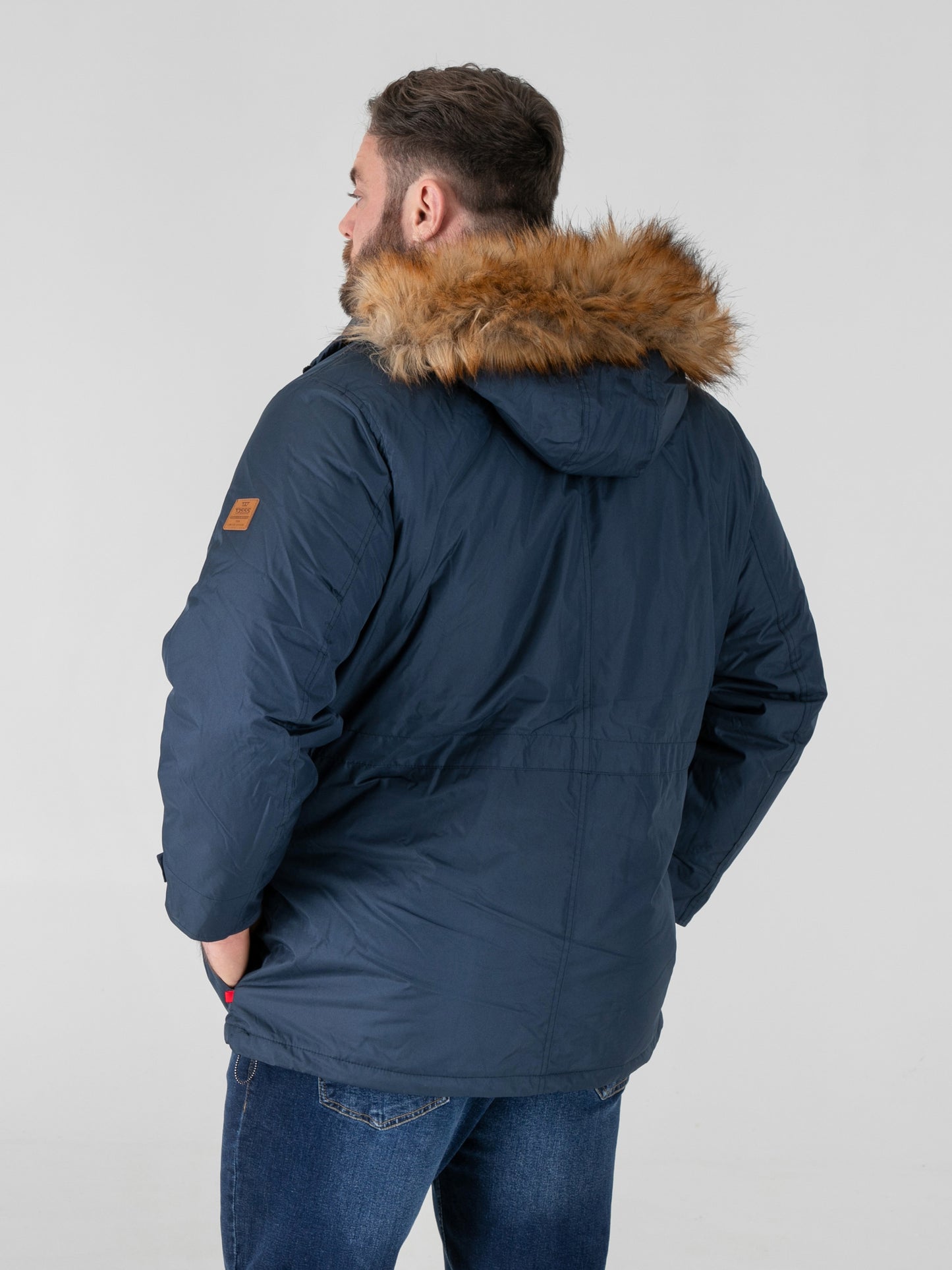 LOVETT -D555 Navy Blue Parka Style Jacket with Detachable Fur