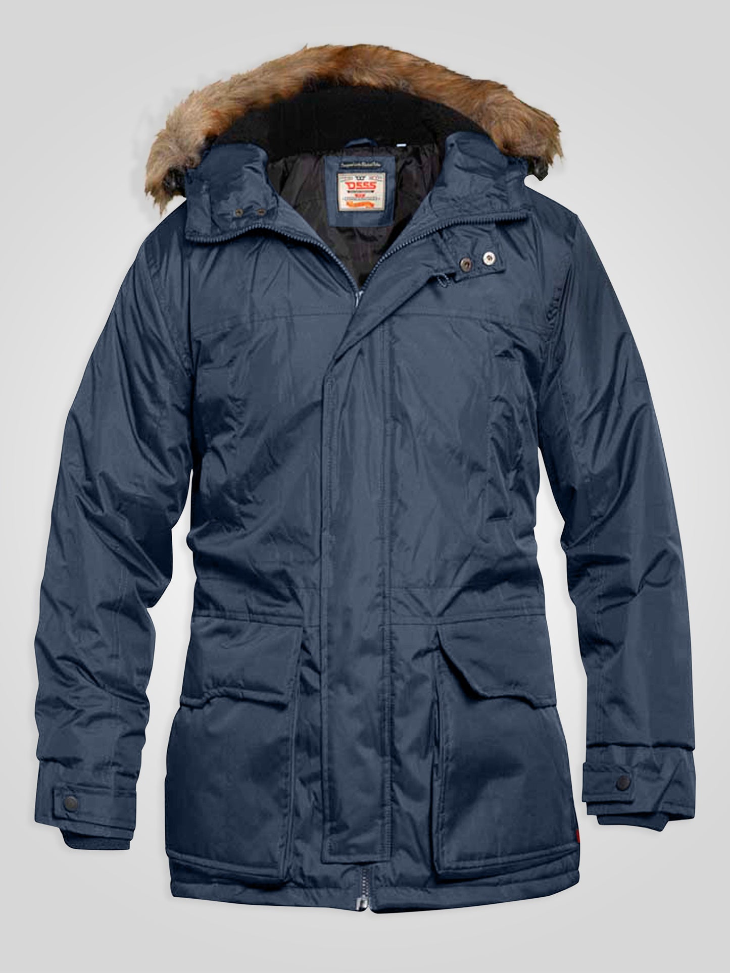 LOVETT -D555 Navy Blue Parka Style Jacket with Detachable Fur