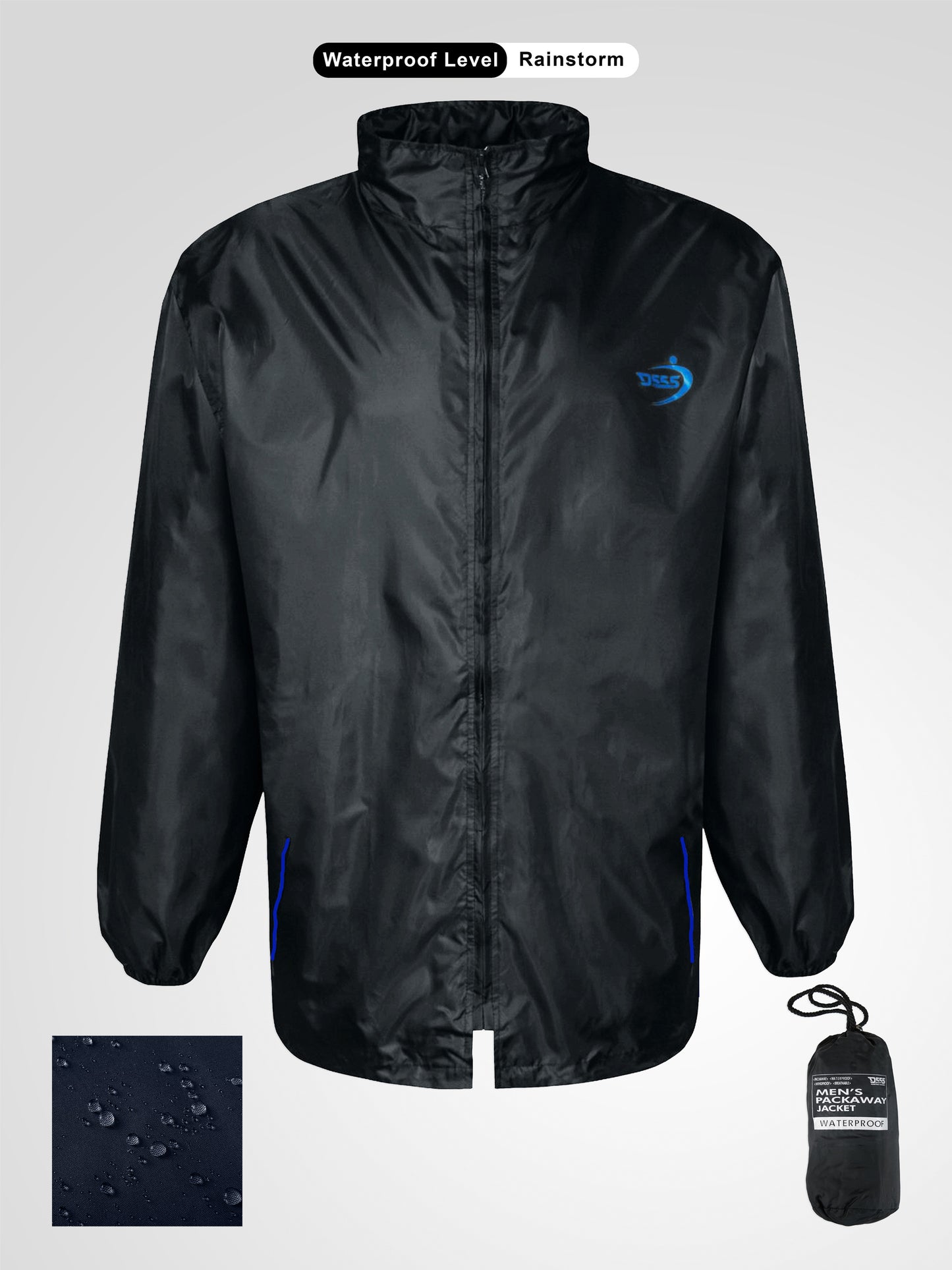 ZAC -D555 Black Pack away Weather Proof Rain Jacket