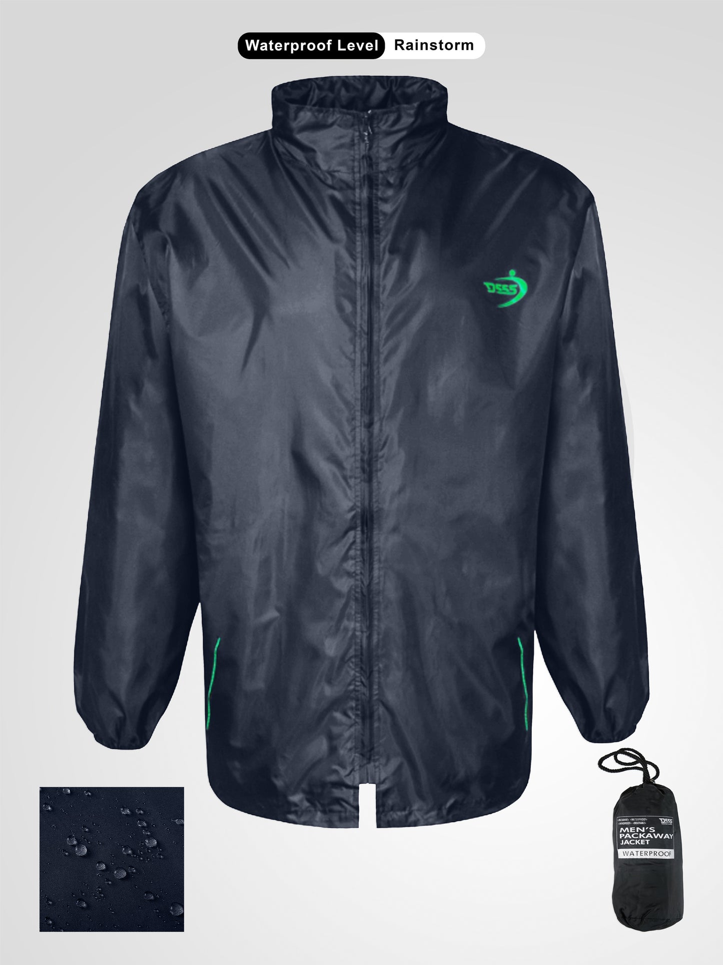 ZAC -D555 Navy Blue Pack away Weather Proof Rain Jacket