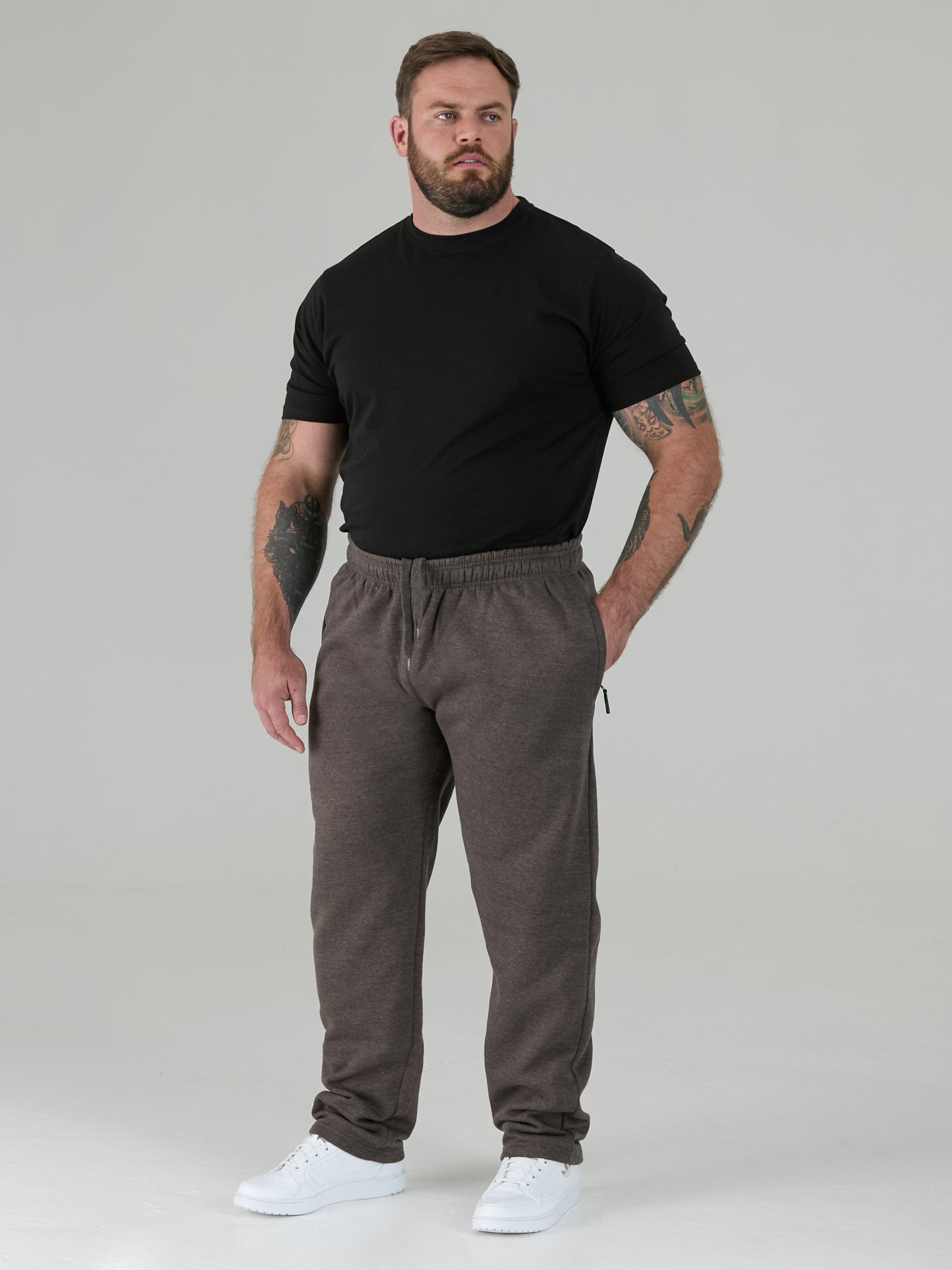ALBERT -D555 Grey Jogging Bottom with Open Hem and Zipper Pockets