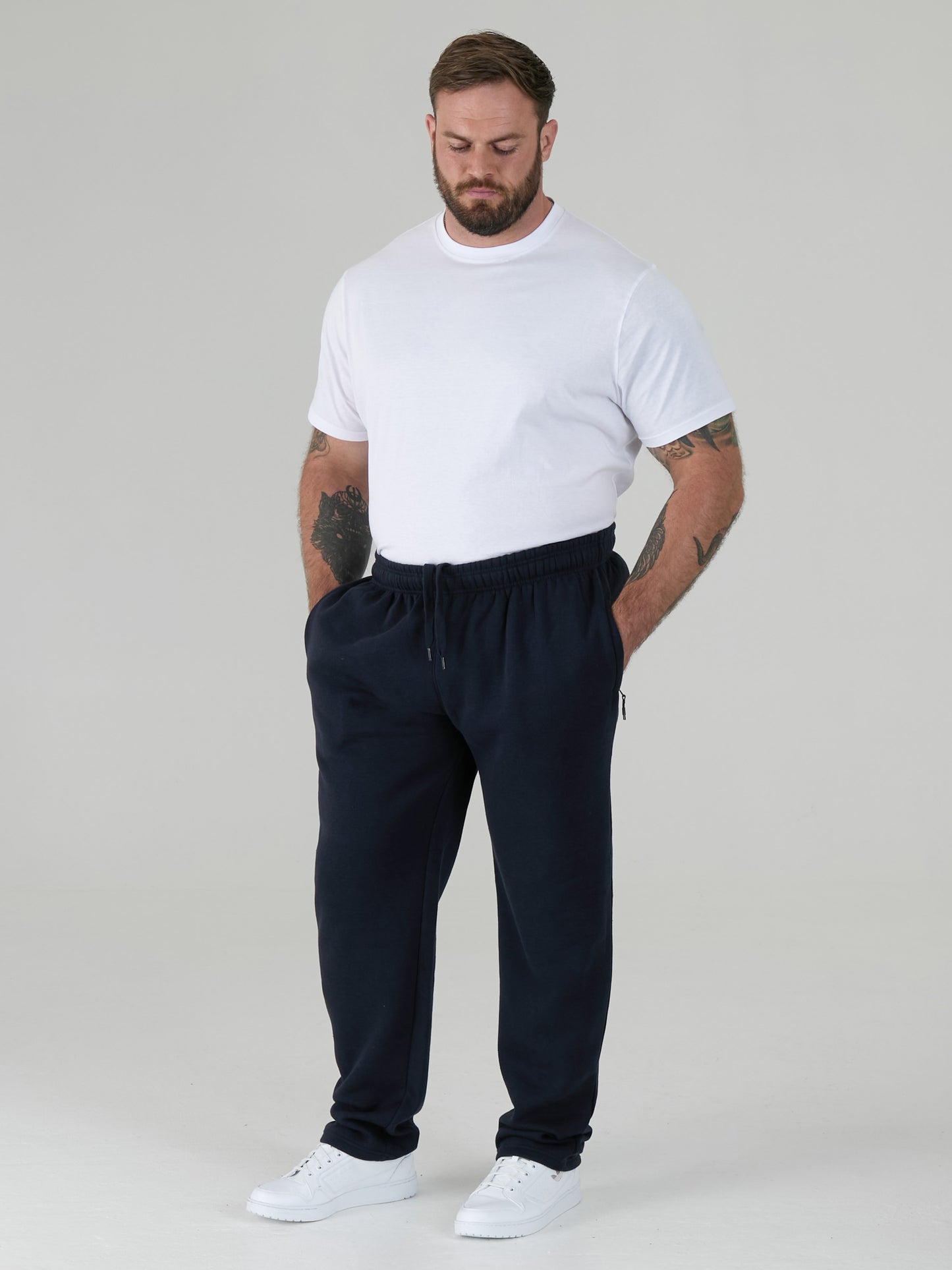 ALBERT -D555 Navy Blue Jogging Bottom with Open Hem and Zipper Pockets