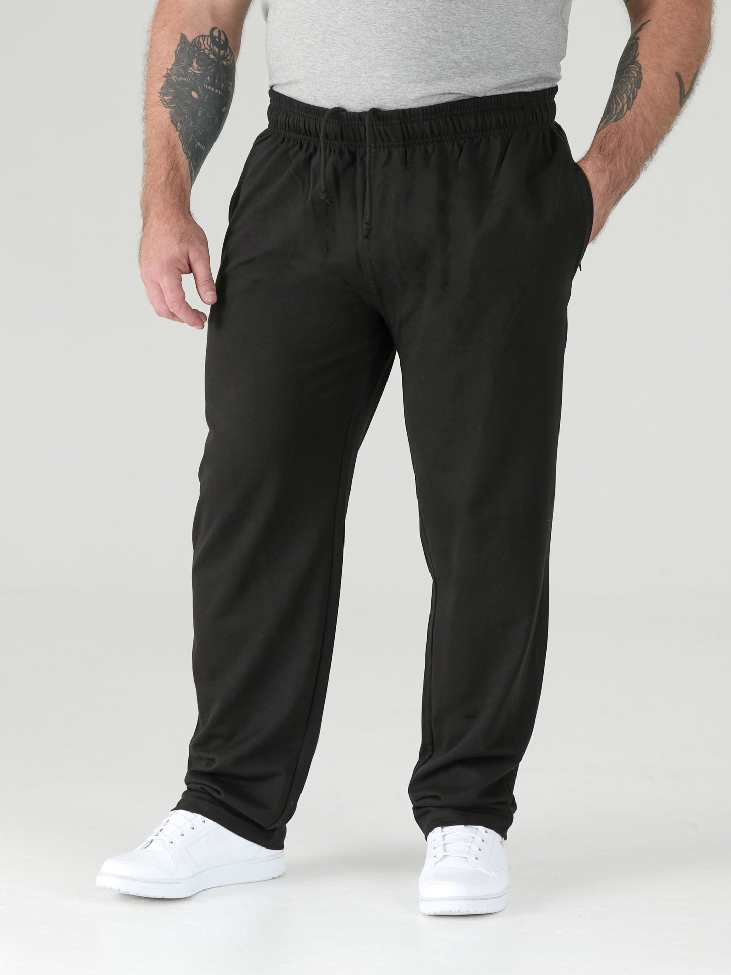 RORY -D555 Black Cotton Jogging Bottom with Open Hem and Zipper Pockets