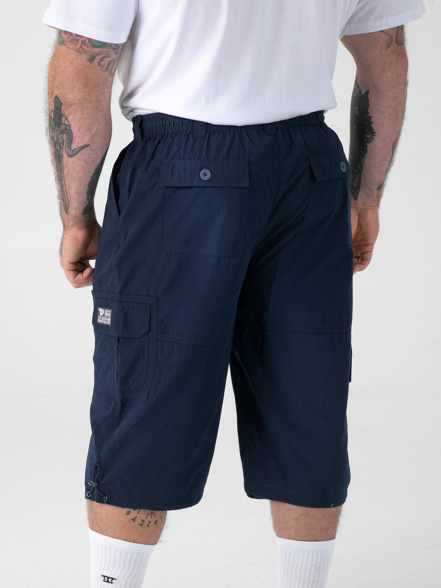 MASON -D555 Navy Blue Cargo Capri Pant with Leg Pockets