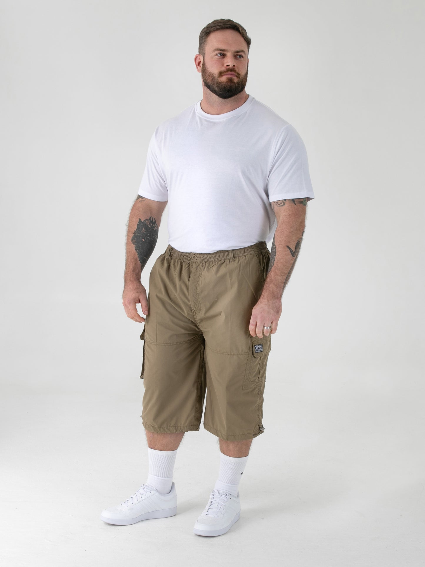 MASON -D555 Stone Cargo Capri Pant with Leg Pockets