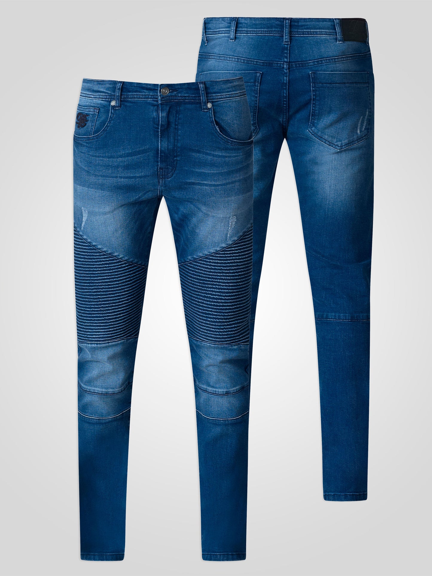 ABRAMS -D555 Dark Vintage Blue Couture Biker Style Jeans