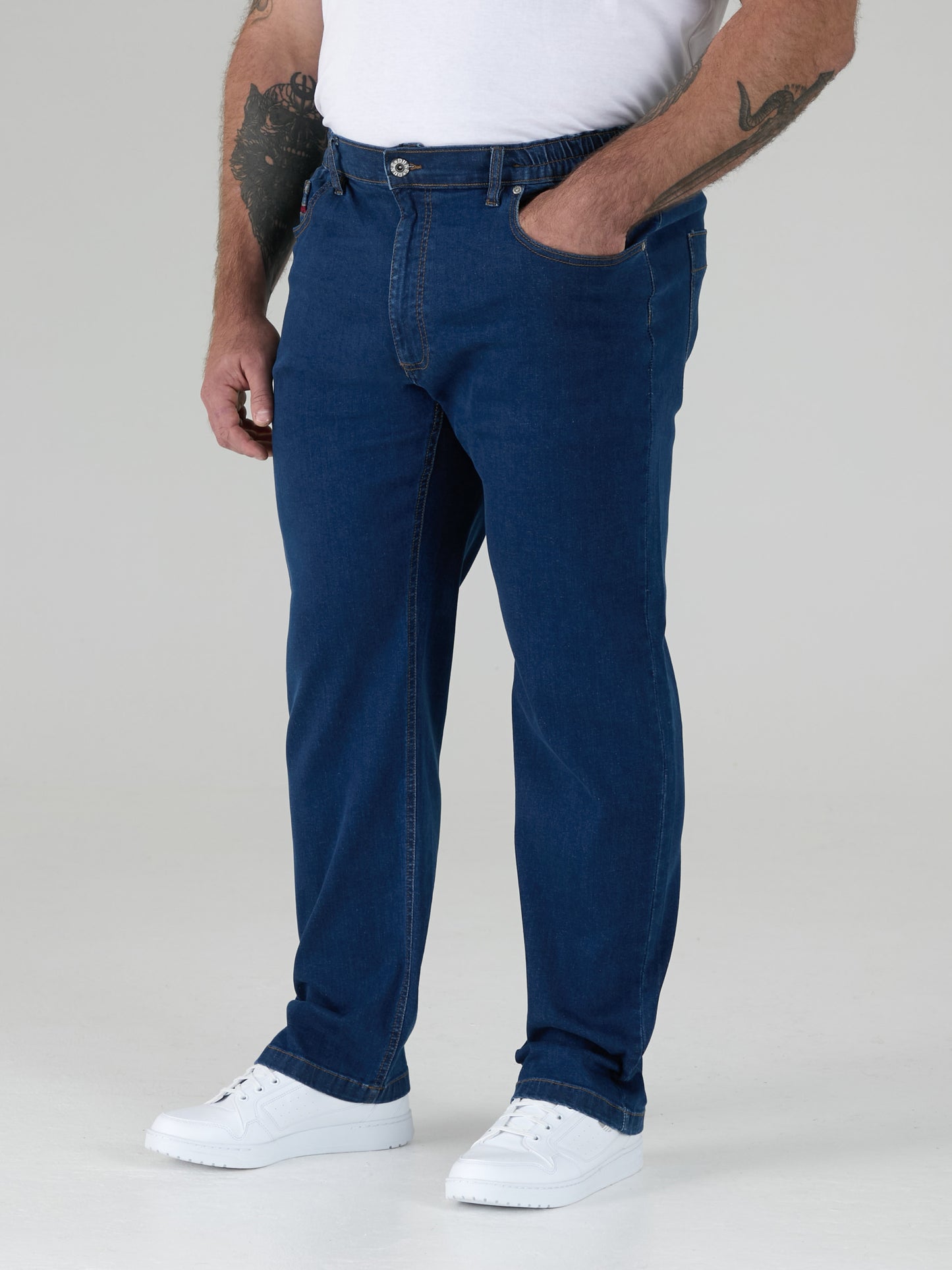 BAILEY -DUKE Blue Stonewash Relaxed Comfort Stretch Jeans with Elasticated Waist