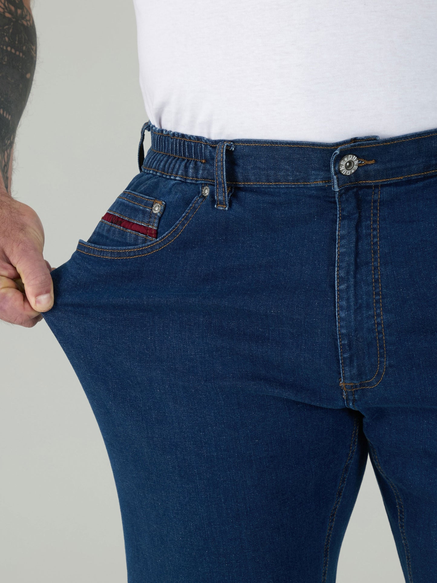 BAILEY -DUKE Blue Stonewash Relaxed Comfort Stretch Jeans with Elasticated Waist