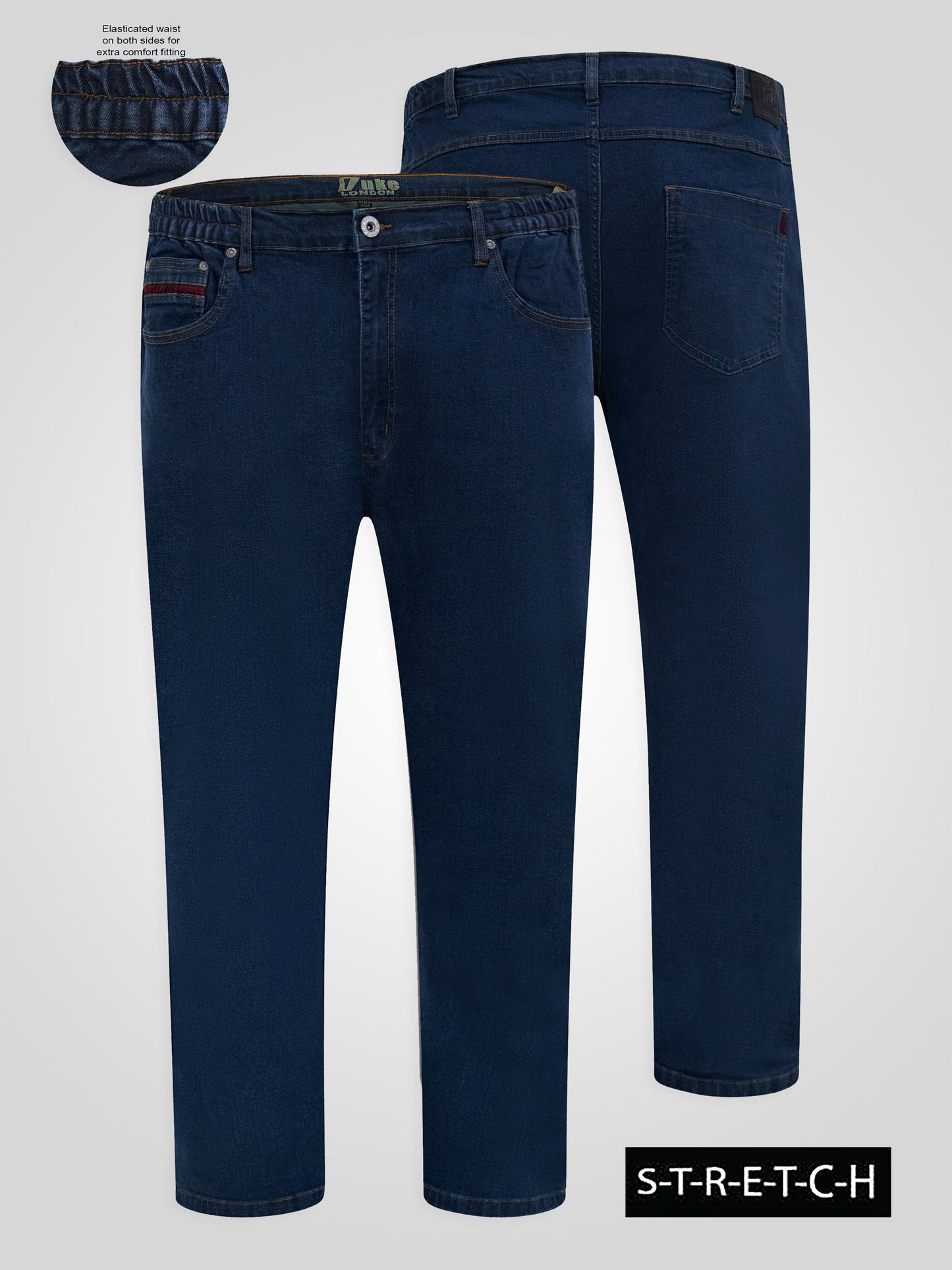 BAILEY -DUKE Blue Stonewash Relaxed Comfort Stretch Jeans with Elasticated Waist