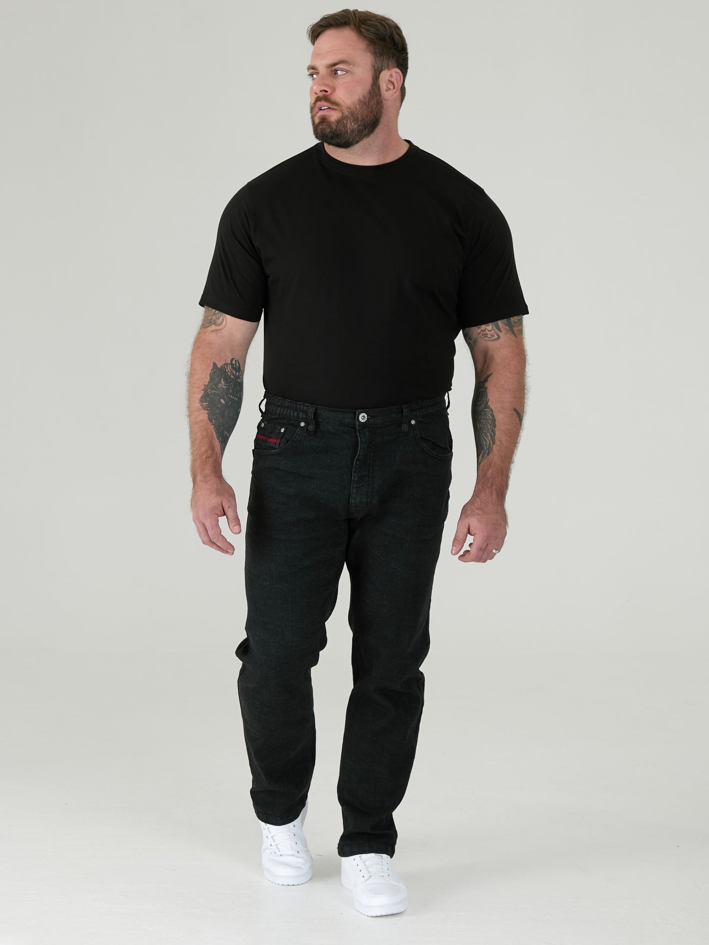 BALFOUR -DUKE Black Relaxed Comfort Fit Stretch Jeans with Elasticated Waist