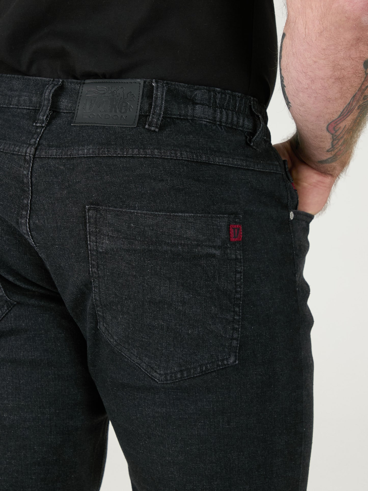 BALFOUR -DUKE Black Relaxed Comfort Fit Stretch Jeans with Elasticated Waist