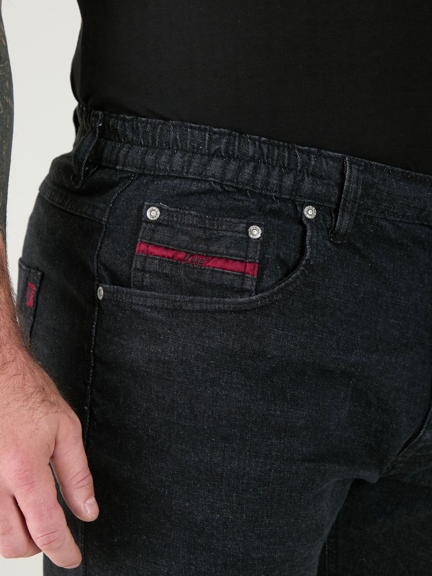 BALFOUR -DUKE Black Relaxed Comfort Fit Stretch Jeans with Elasticated Waist