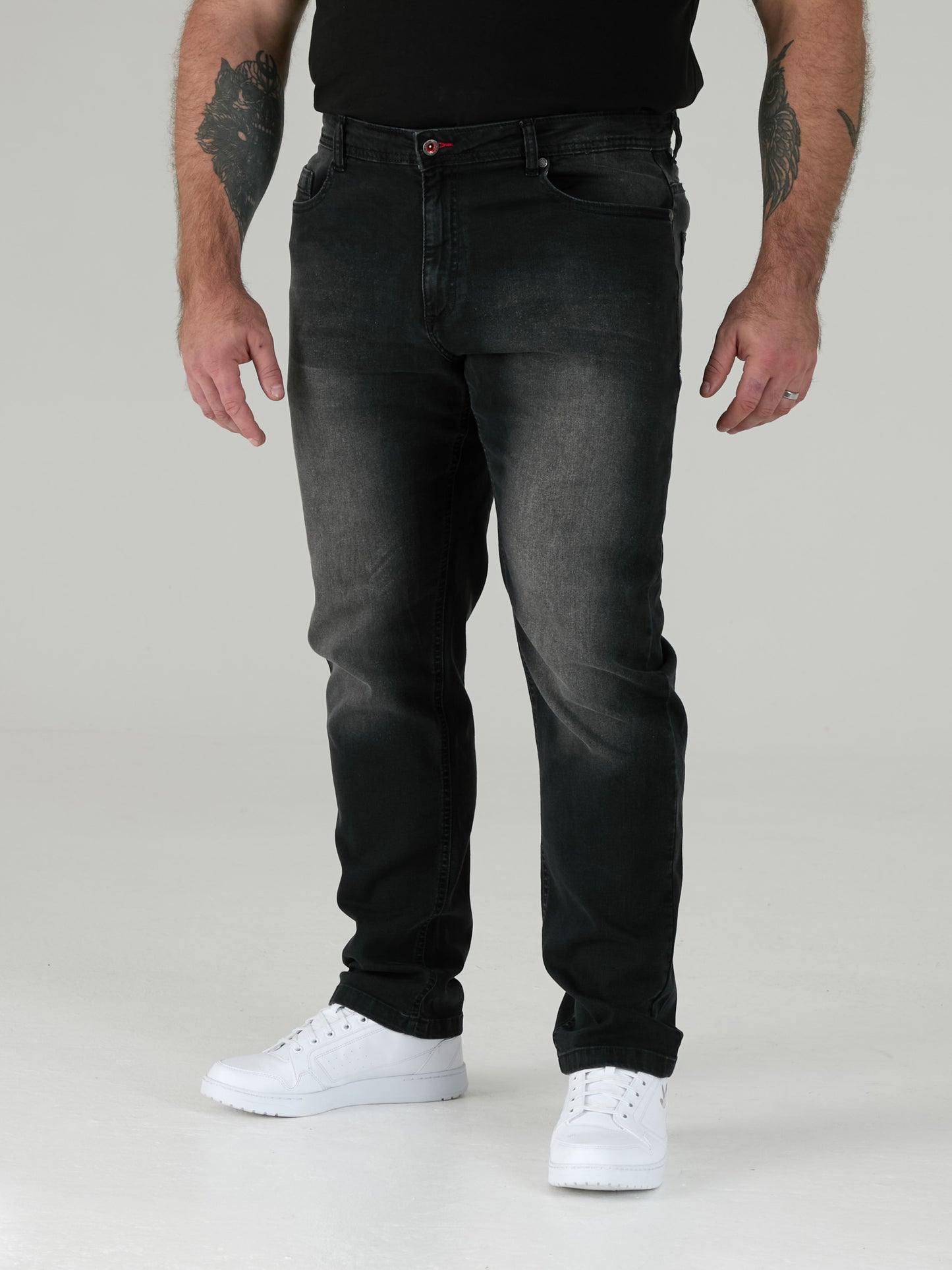 BENSON -D555 Grey Stonewash Tapered Fit Stretch Jeans