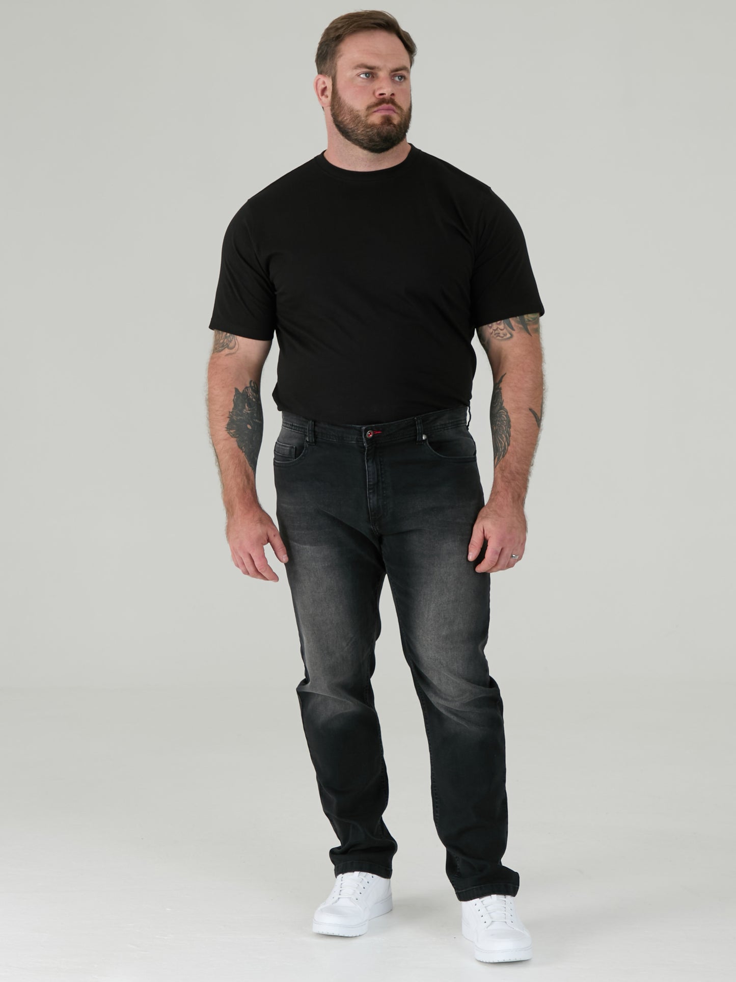 BENSON -D555 Grey Stonewash Tapered Fit Stretch Jeans