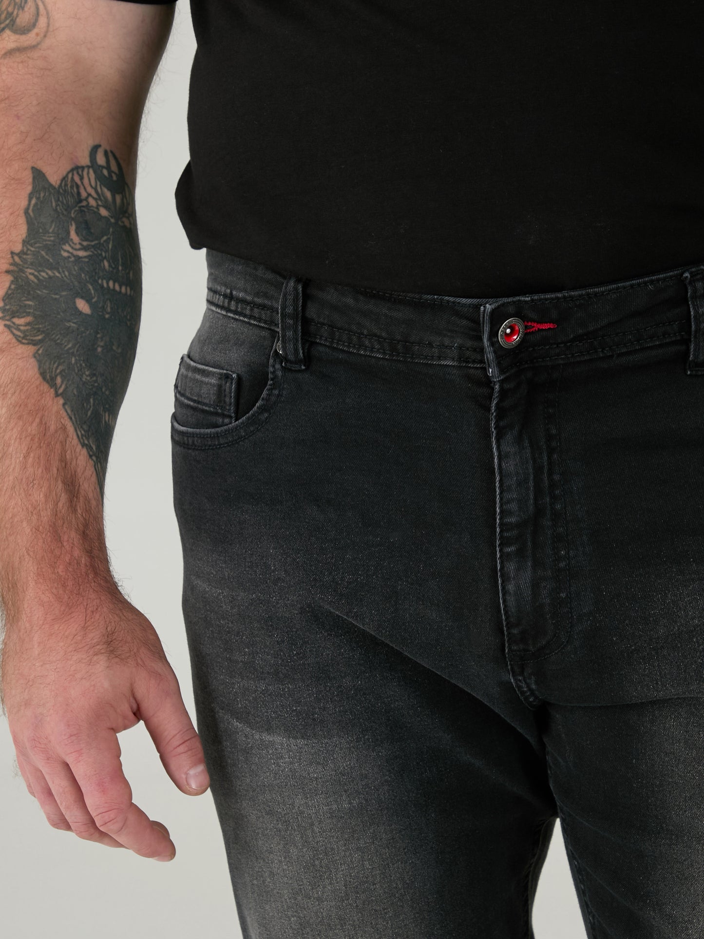 BENSON -D555 Grey Stonewash Tapered Fit Stretch Jeans